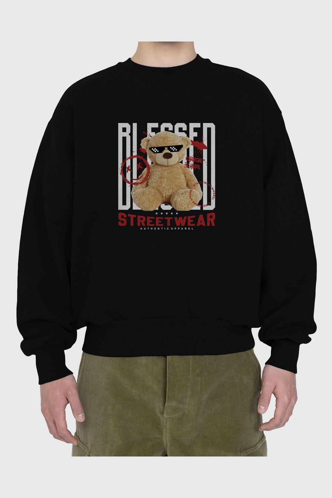 Blessed Bear Ön Baskılı Oversize Sweatshirt Erkek Kadın Unisex