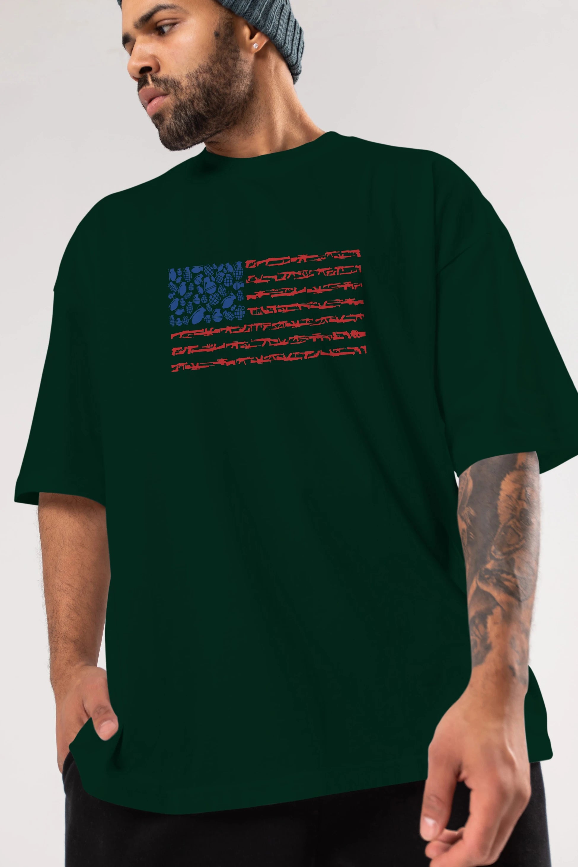 Weapon Flag Ön Baskılı Oversize t-shirt %100 pamuk Erkek Kadın Unisex