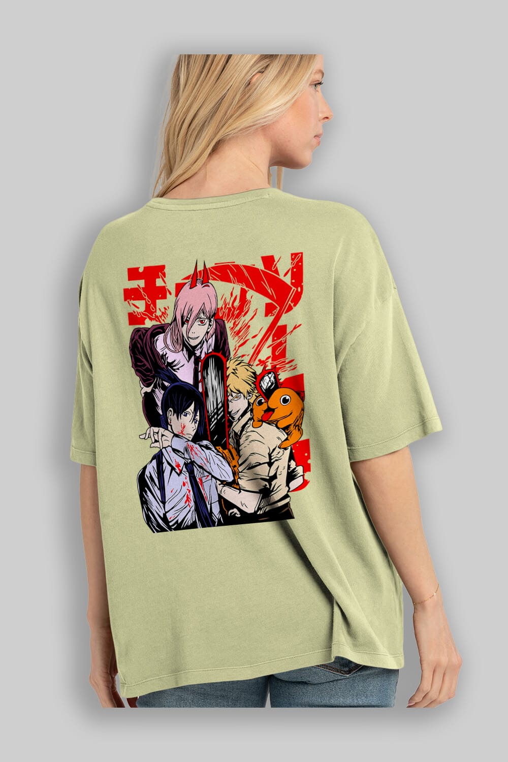 CHAINSAWMAN CREW Anime Arka Baskılı Oversize t-shirt Erkek Kadın Unisex