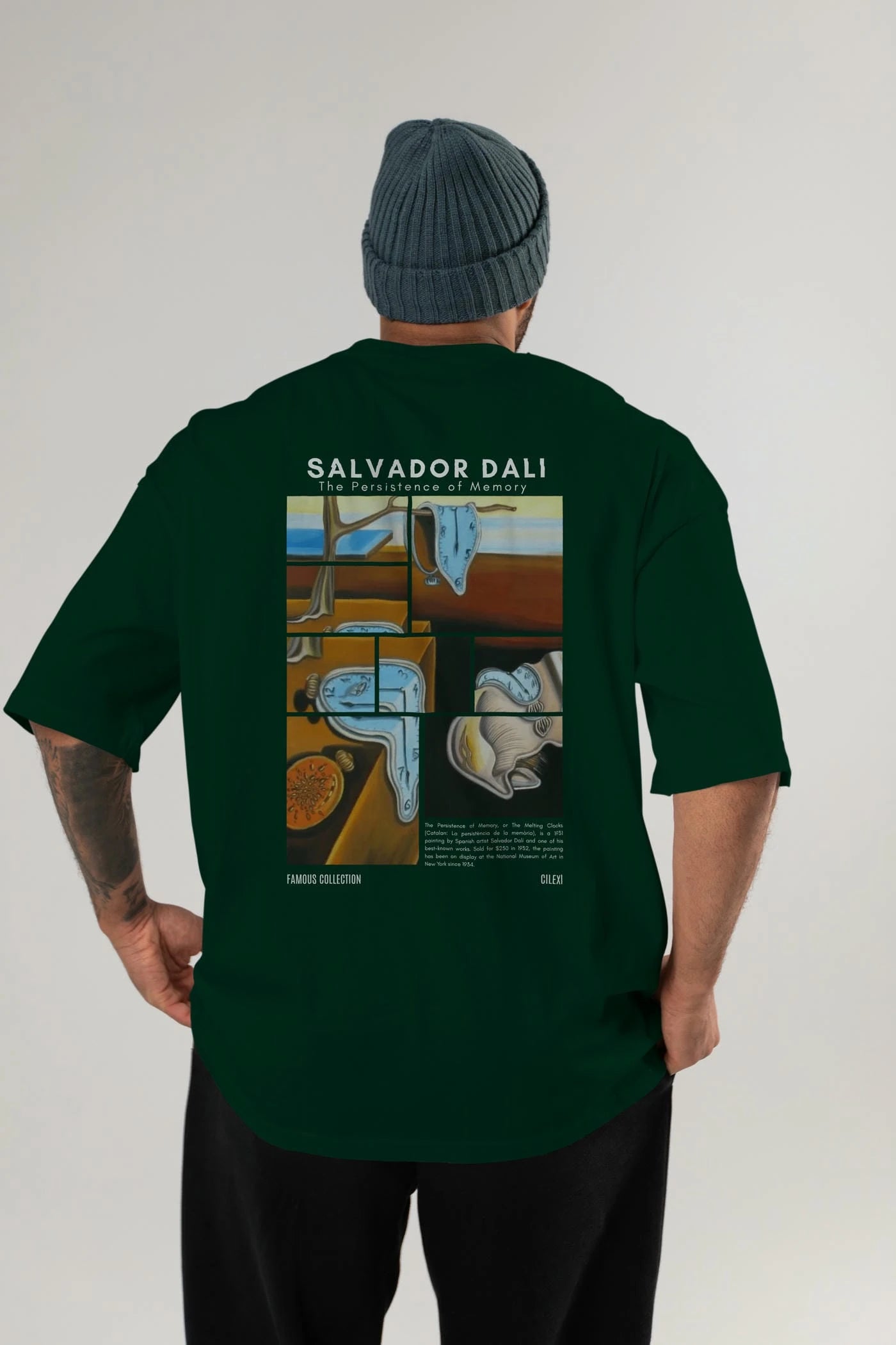 Salvador Dali Arka Baskılı Oversize t-shirt Erkek Kadın Bisiklet Yaka Pamuk tişort