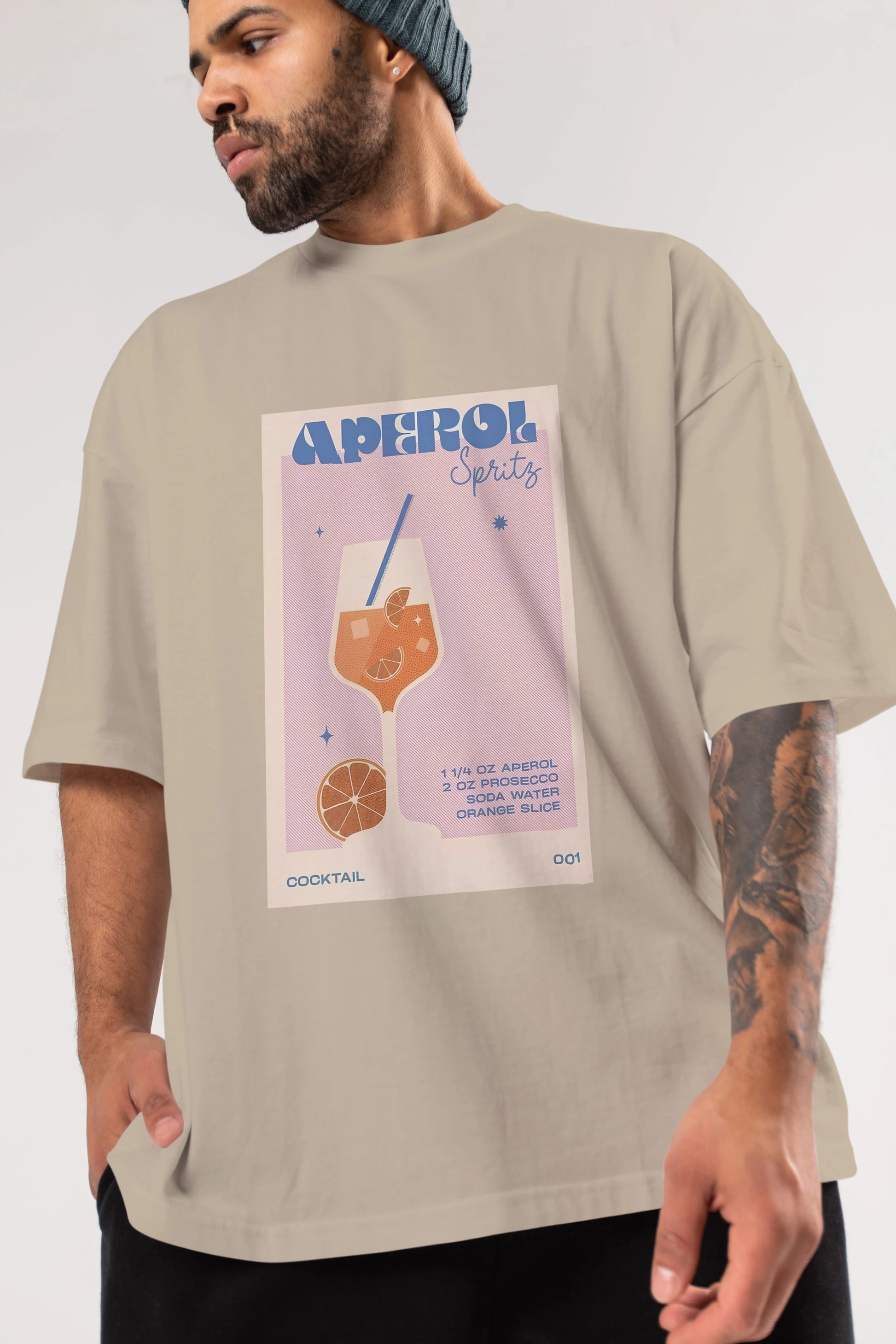 Aperol Spritz Ön Baskılı Oversize t-shirt Erkek Kadın Unisex %100 Pamuk Bisiklet Yaka tişort
