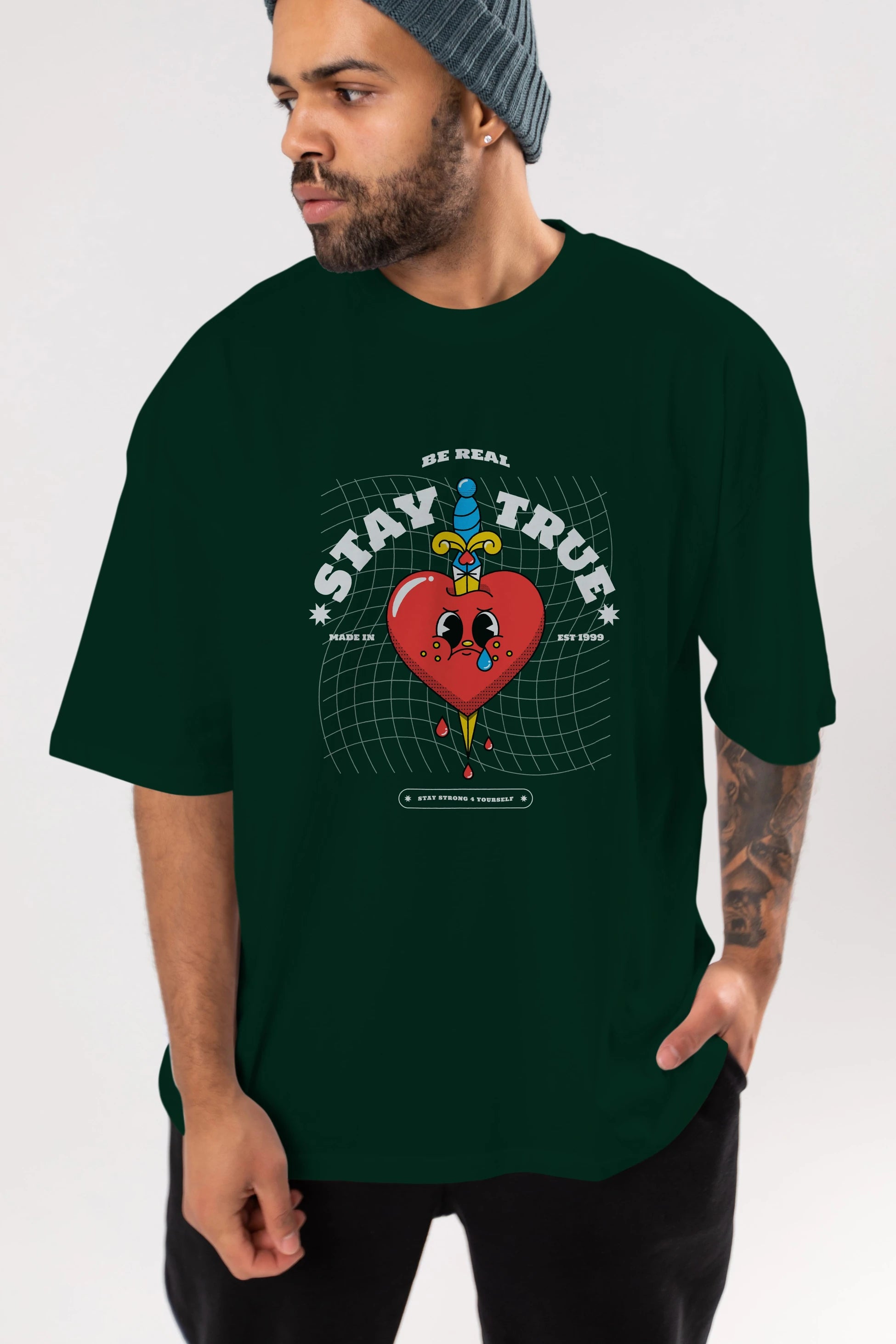 Stay True Ön Baskılı Oversize t-shirt Erkek Kadın Unisex