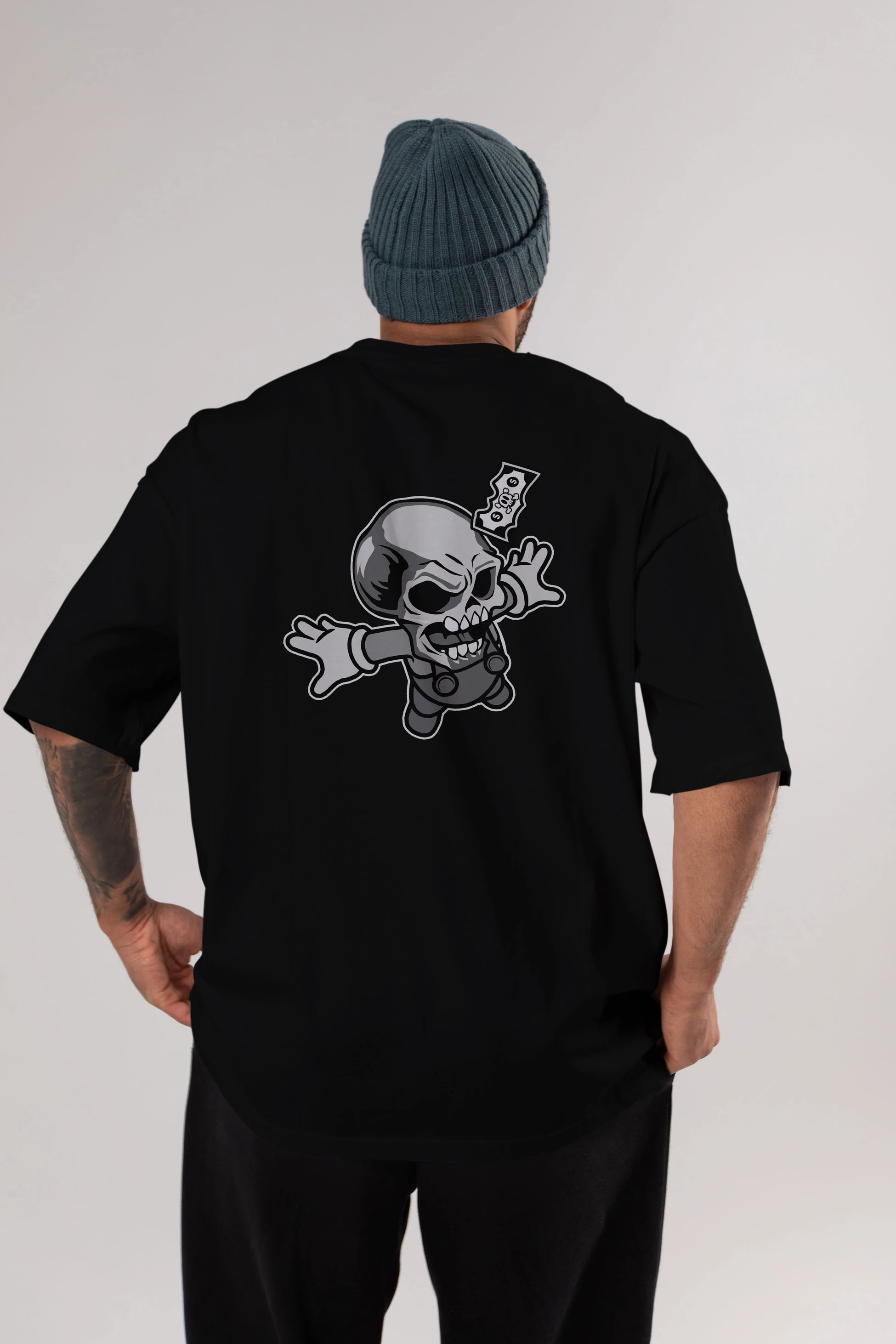 Skull Drowning Arka Baskılı Oversize t-shirt Erkek Kadın Unisex %100 Pamuk tişort