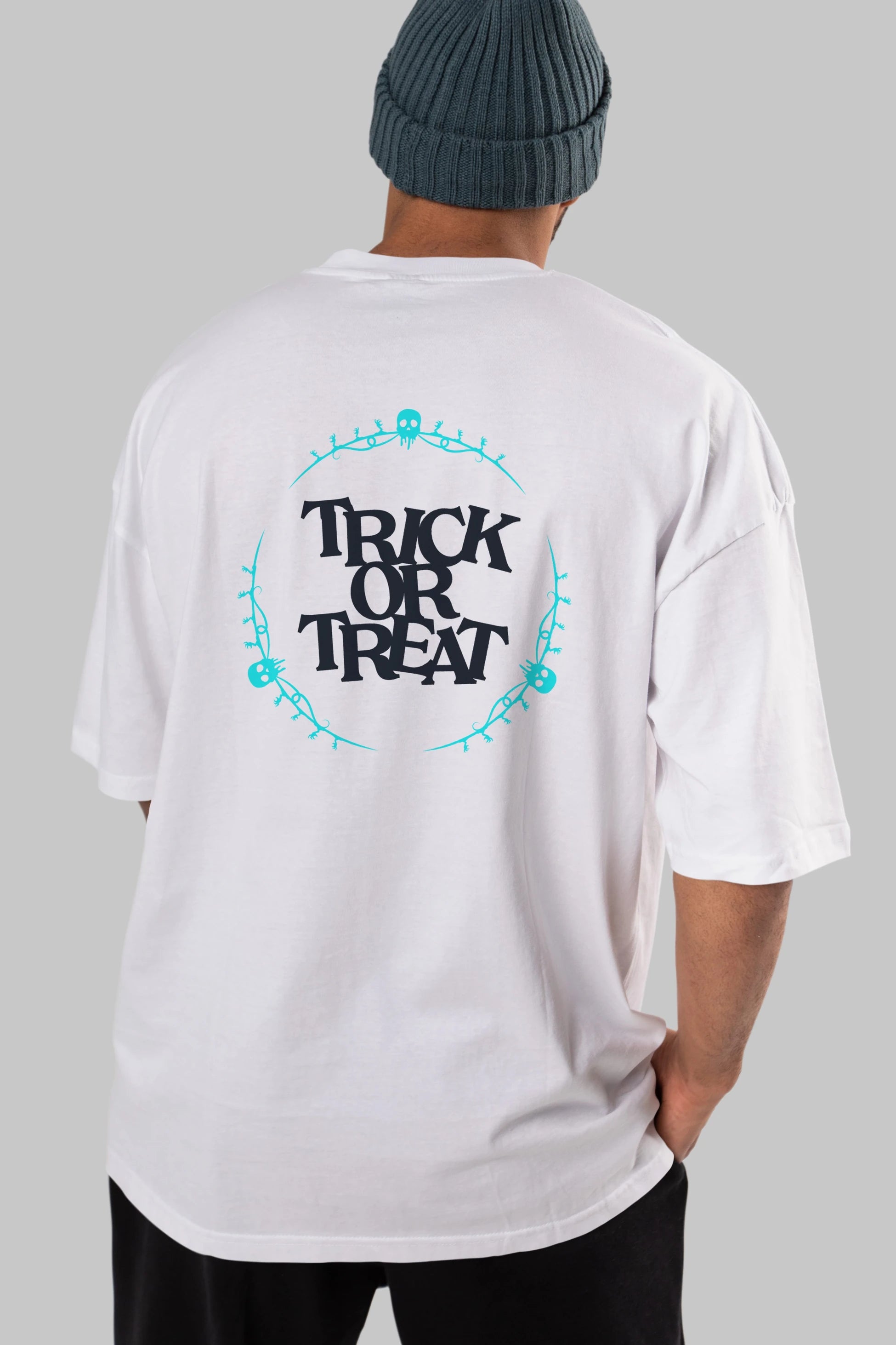 Trick or Treat Yazılı Arka Baskılı Oversize t-shirt Erkek Kadın Unisex