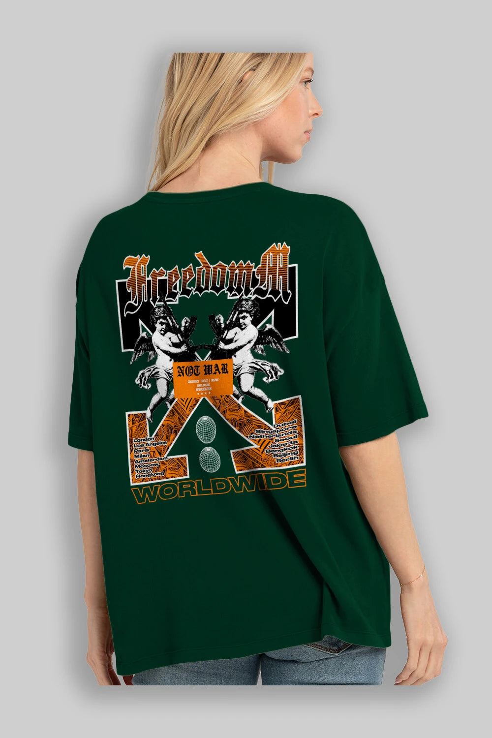 Freedom Worldwide Arka Baskılı Oversize t-shirt Erkek Kadın Unisex
