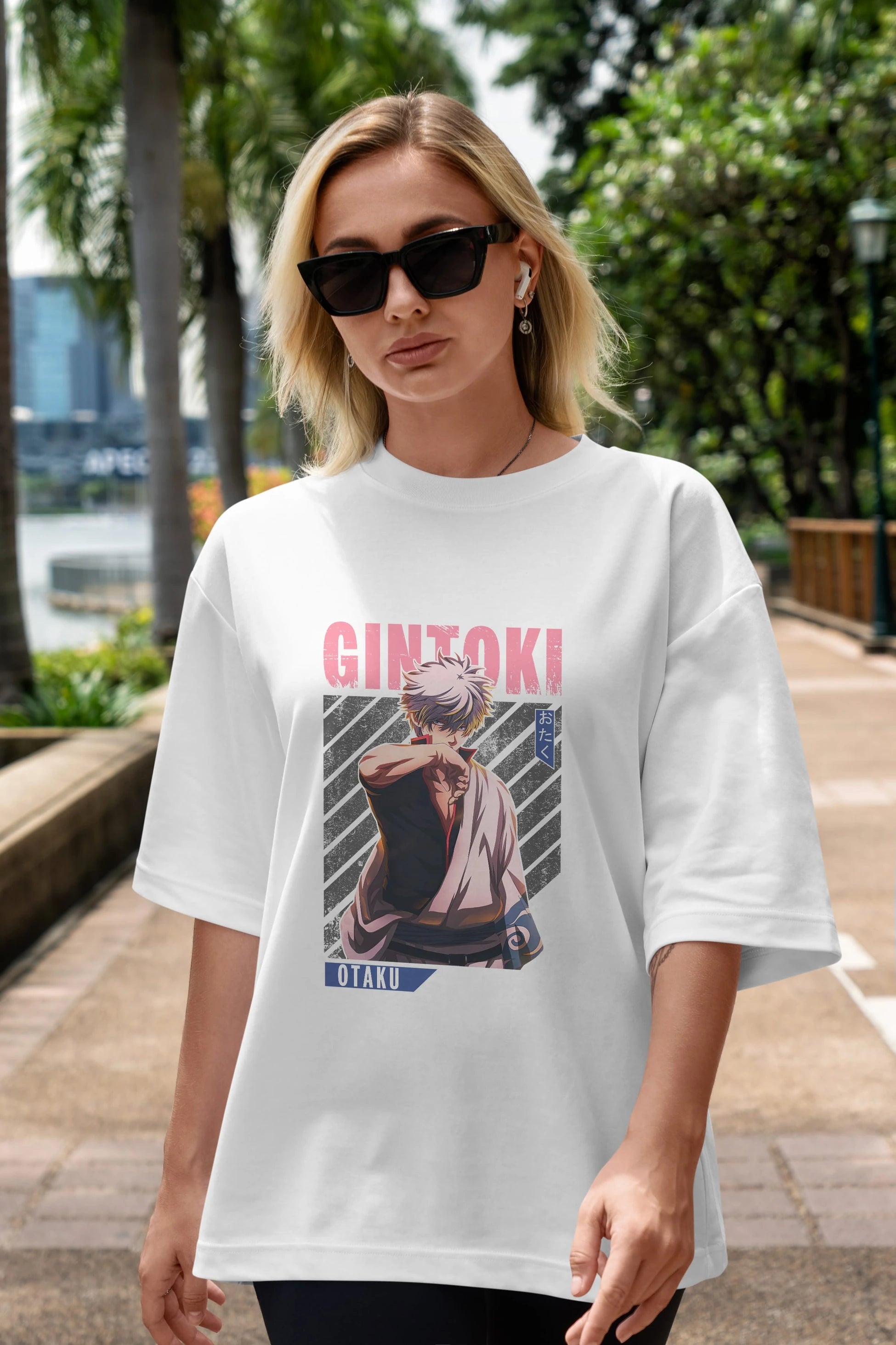 Gintoki Sakata Anime Ön Baskılı Oversize t-shirt %100 pamuk Erkek Kadın Unisex