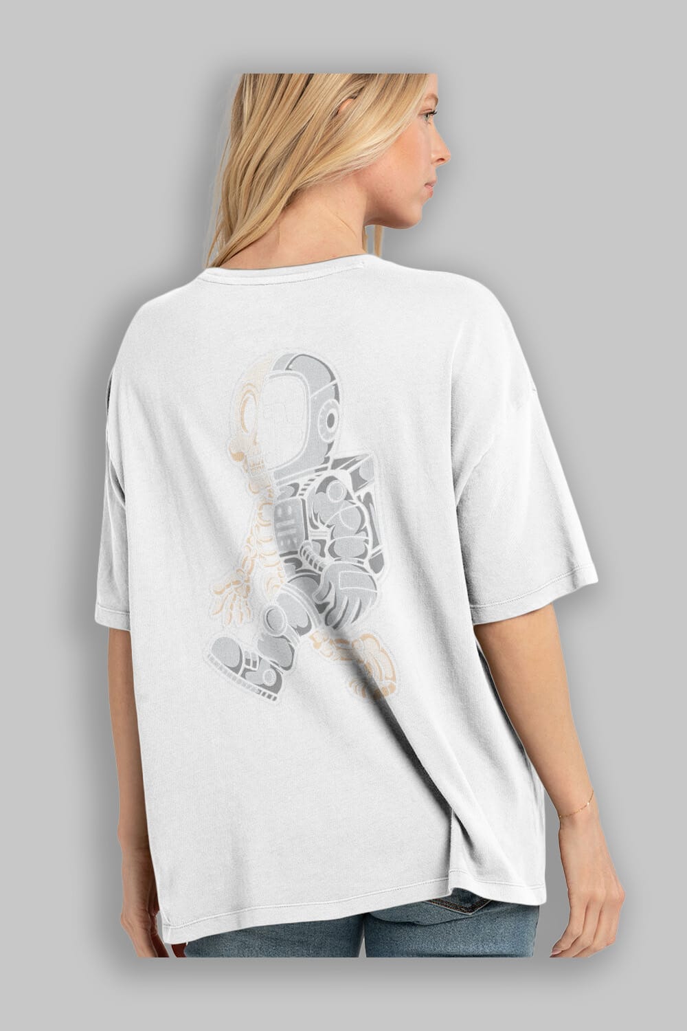 Astronaut Half Skull Arka Baskılı Oversize t-shirt Erkek Kadın Unisex