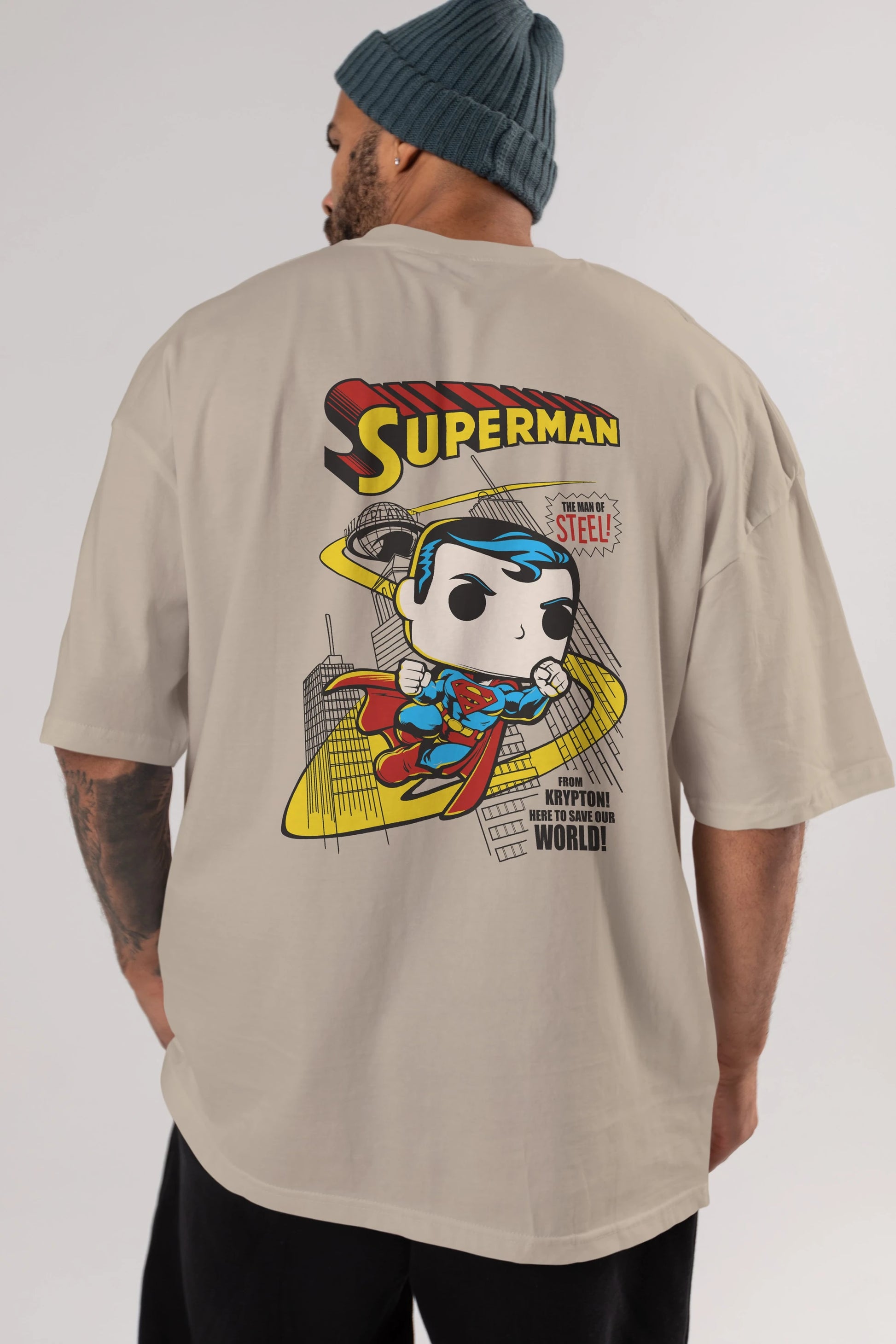 Superman (2) Arka Baskılı Oversize t-shirt Erkek Kadın Unisex %100 Pamuk Bisiklet Yaka tişort