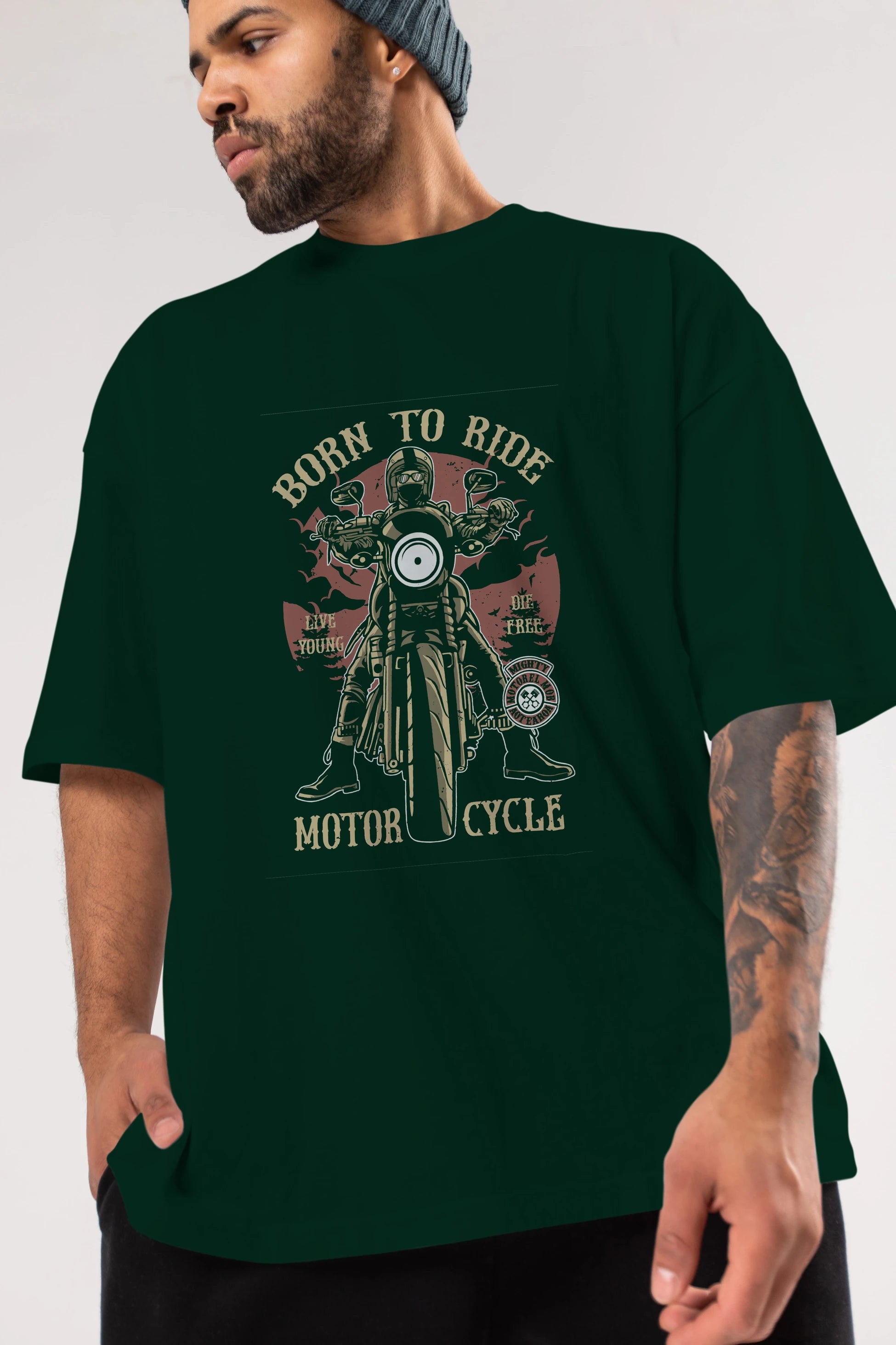 Born To Ride Ön Baskılı Oversize t-shirt Erkek Kadın Unisex %100 Pamuk tişort