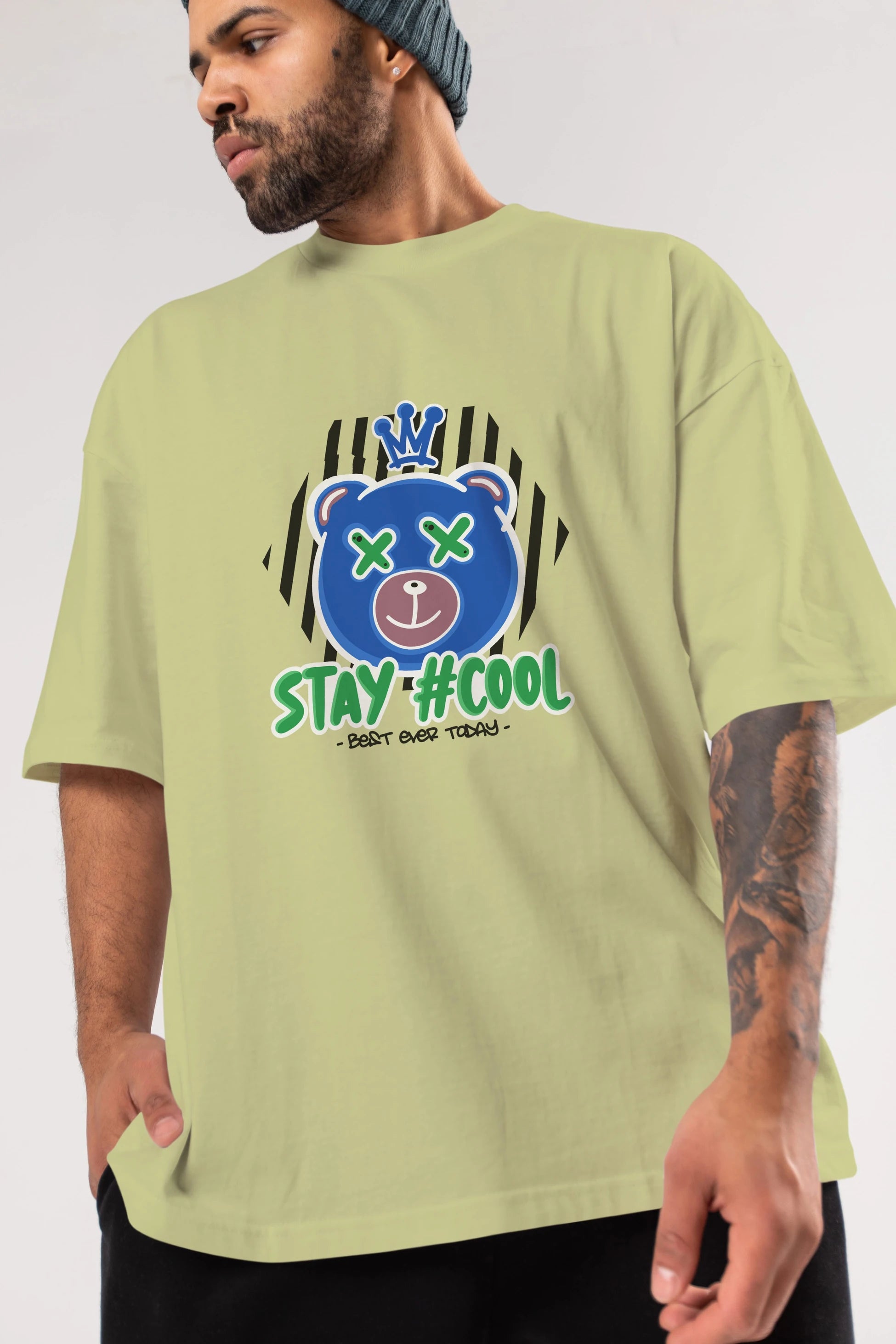 Stay Cool Bear Ön Baskılı Oversize t-shirt Erkek Kadın Unisex