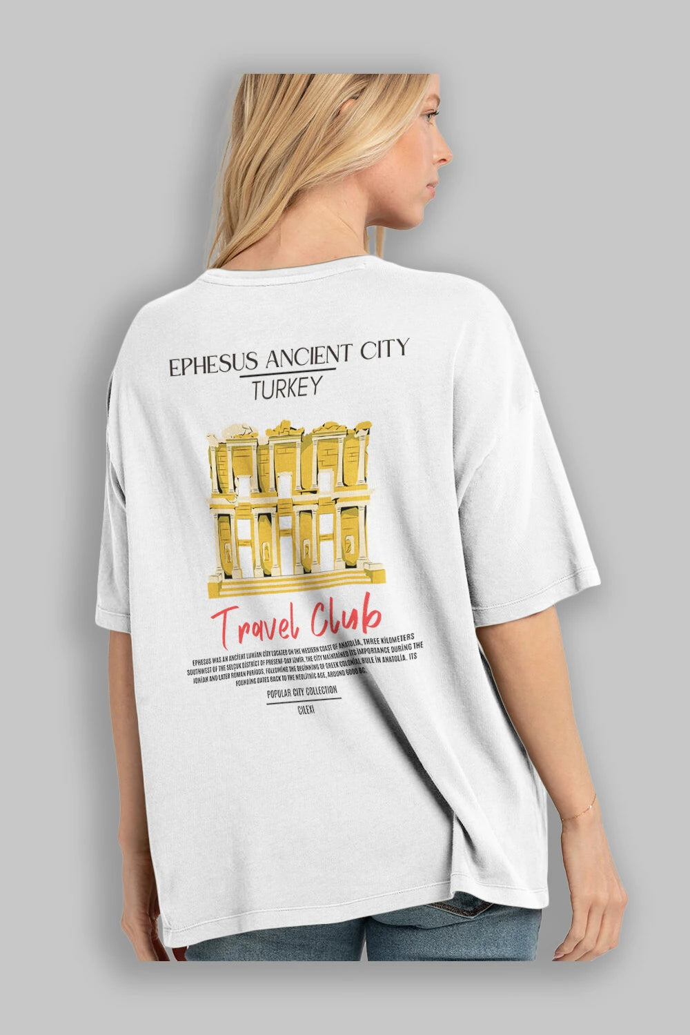 Ephesus Ancient City Turkey Arka Baskılı Oversize t-shirt Erkek Kadın Pamuk Bisiklet Yaka tişort