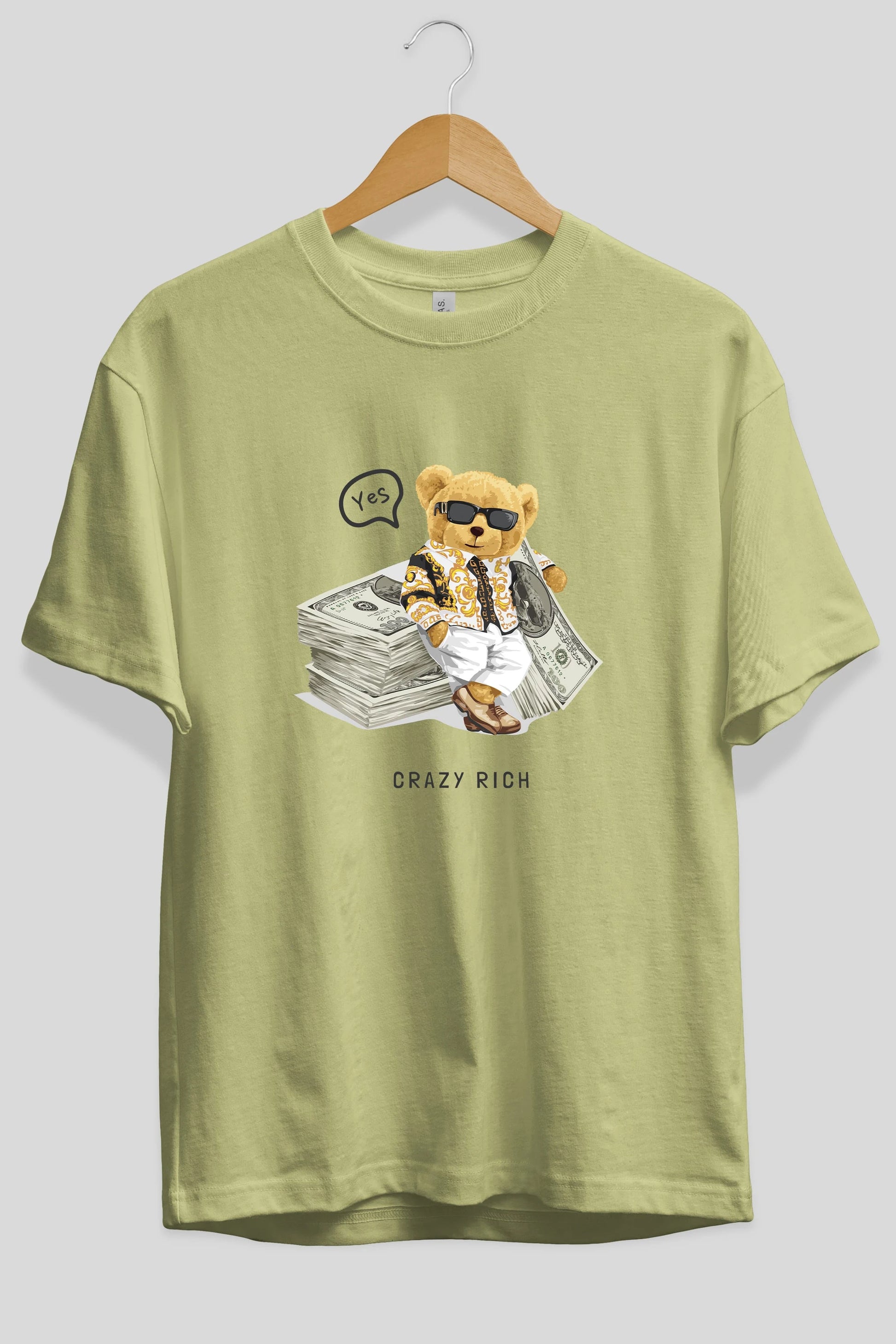 Teddy Bear Crazy Rich Ön Baskılı Oversize t-shirt Erkek Kadın Unisex %100 Pamuk
