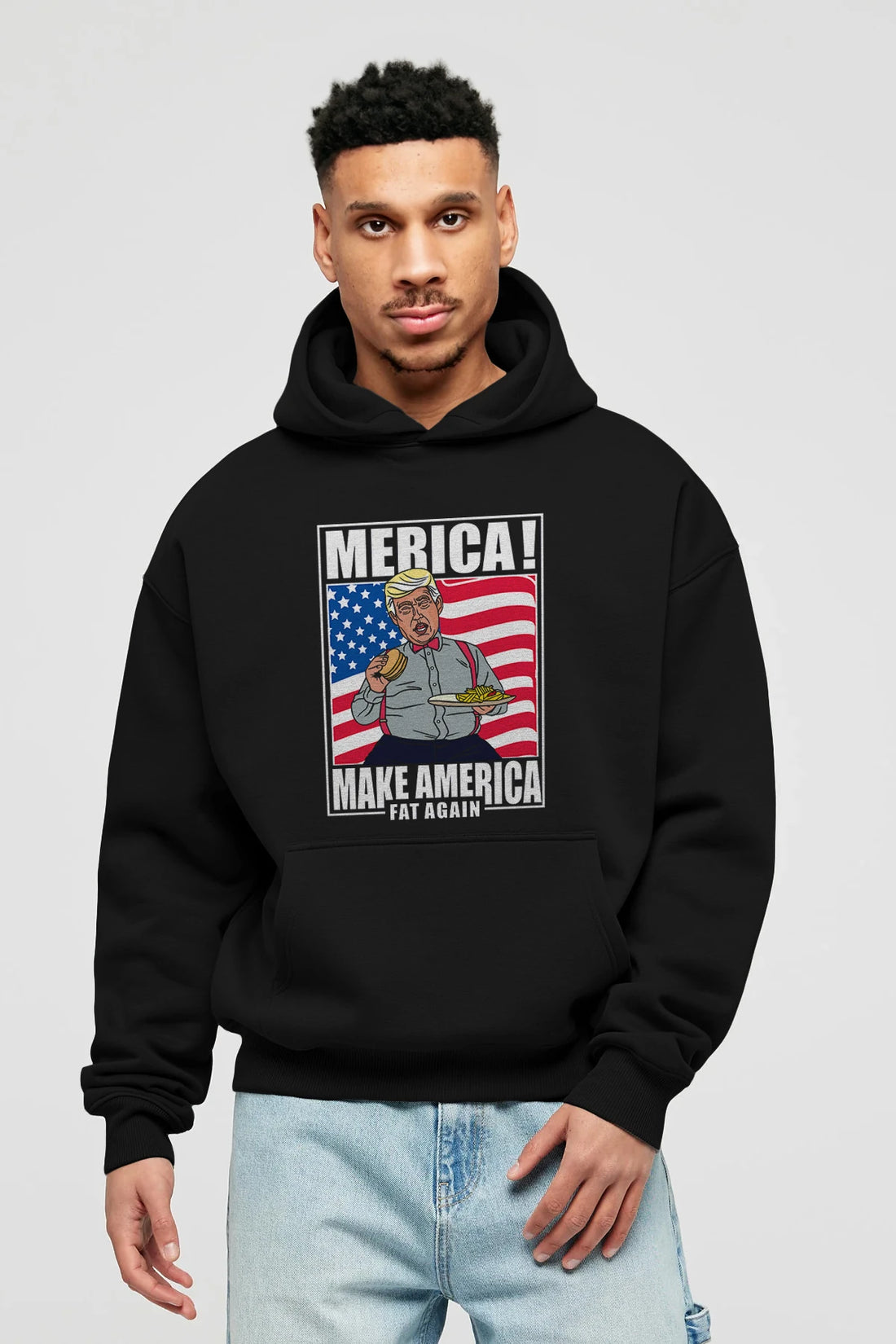 Trump Burger Ön Baskılı Hoodie Oversize Kapüşonlu Sweatshirt Erkek Kadın Unisex
