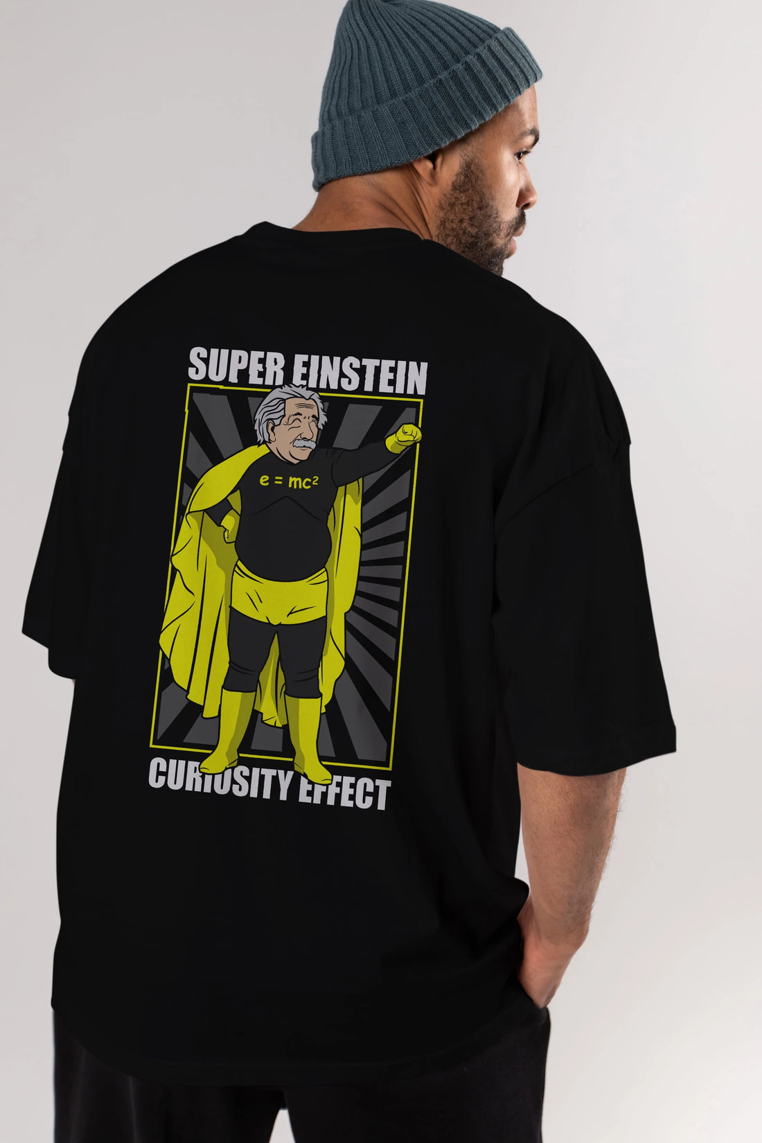 Super Einsten Arka Baskılı Oversize t-shirt Erkek Kadın Unisex %100 Pamuk tişort