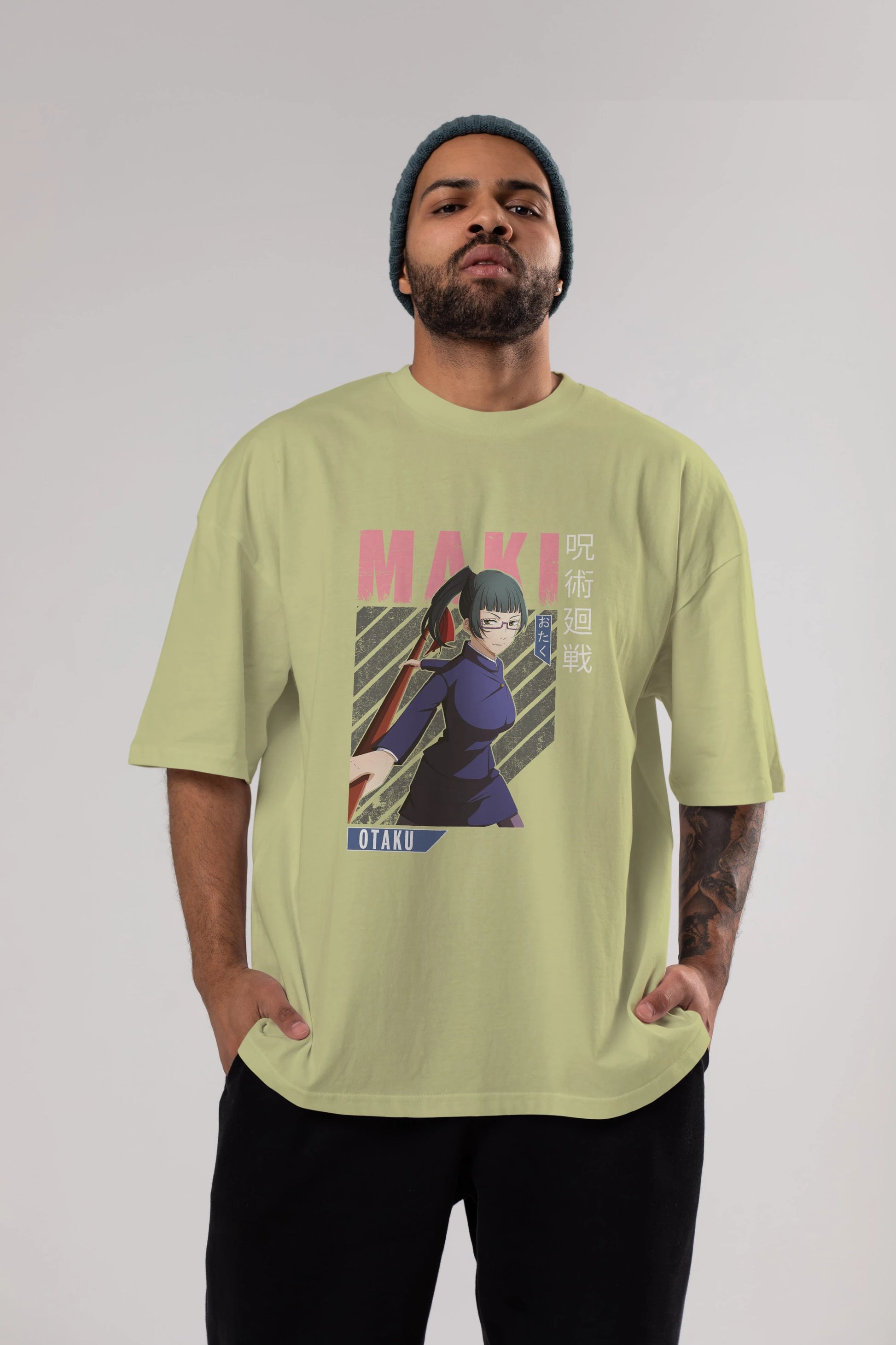 Maki Zenin CHAINSAWMAN Anime Ön Baskılı Oversize t-shirt %100 pamuk Erkek Kadın Unisex