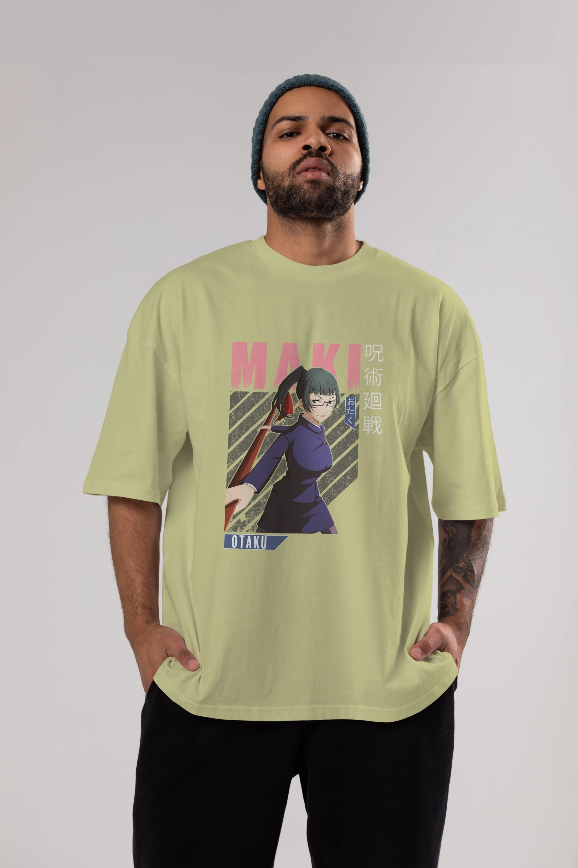 Maki Zenin CHAINSAWMAN Anime Ön Baskılı Oversize t-shirt %100 pamuk Erkek Kadın Unisex