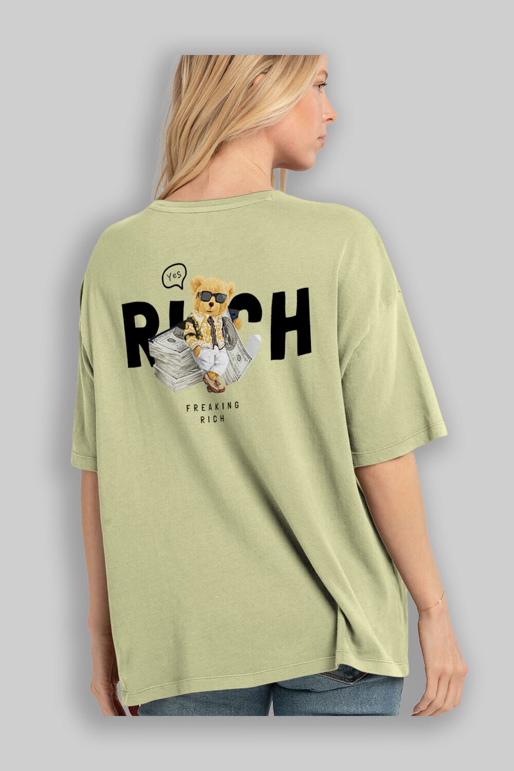 Teddy Bear Freakıng Rich Arka Baskılı Oversize t-shirt Erkek Kadın Unisex %100 Pamuk