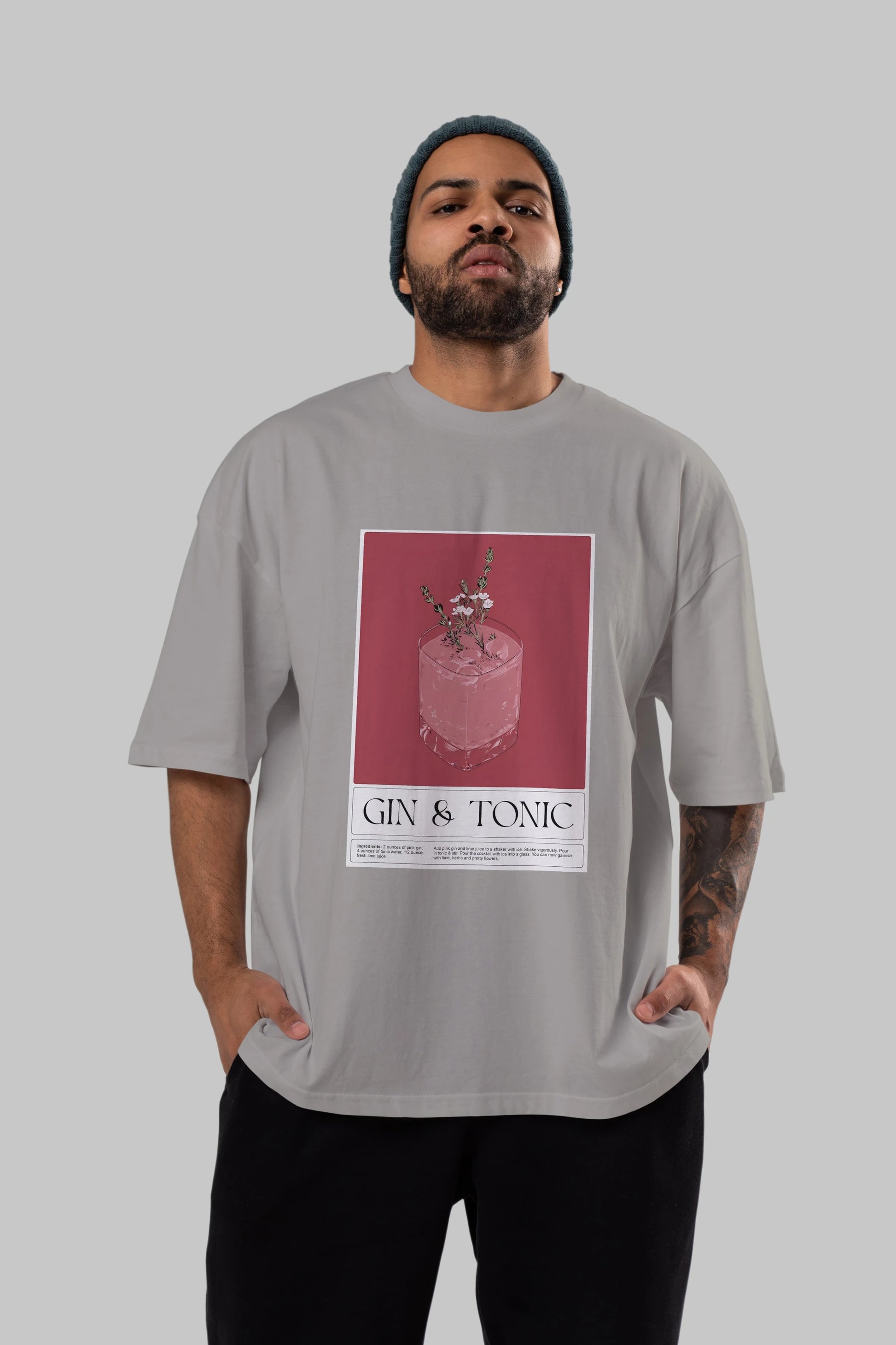 Gin Tonic 4 Ön Baskılı Oversize t-shirt Erkek Kadın Unisex %100 Pamuk Bisiklet Yaka tişort