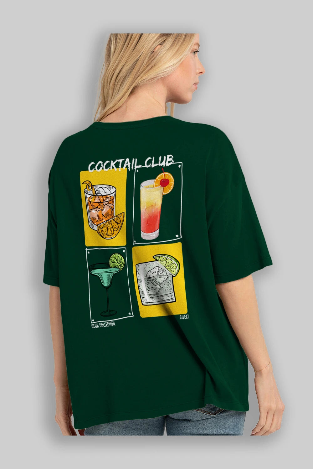Cocktail Club Arka Baskılı Oversize t-shirt Erkek Kadın %100 Pamuk Bisiklet Yaka tişort