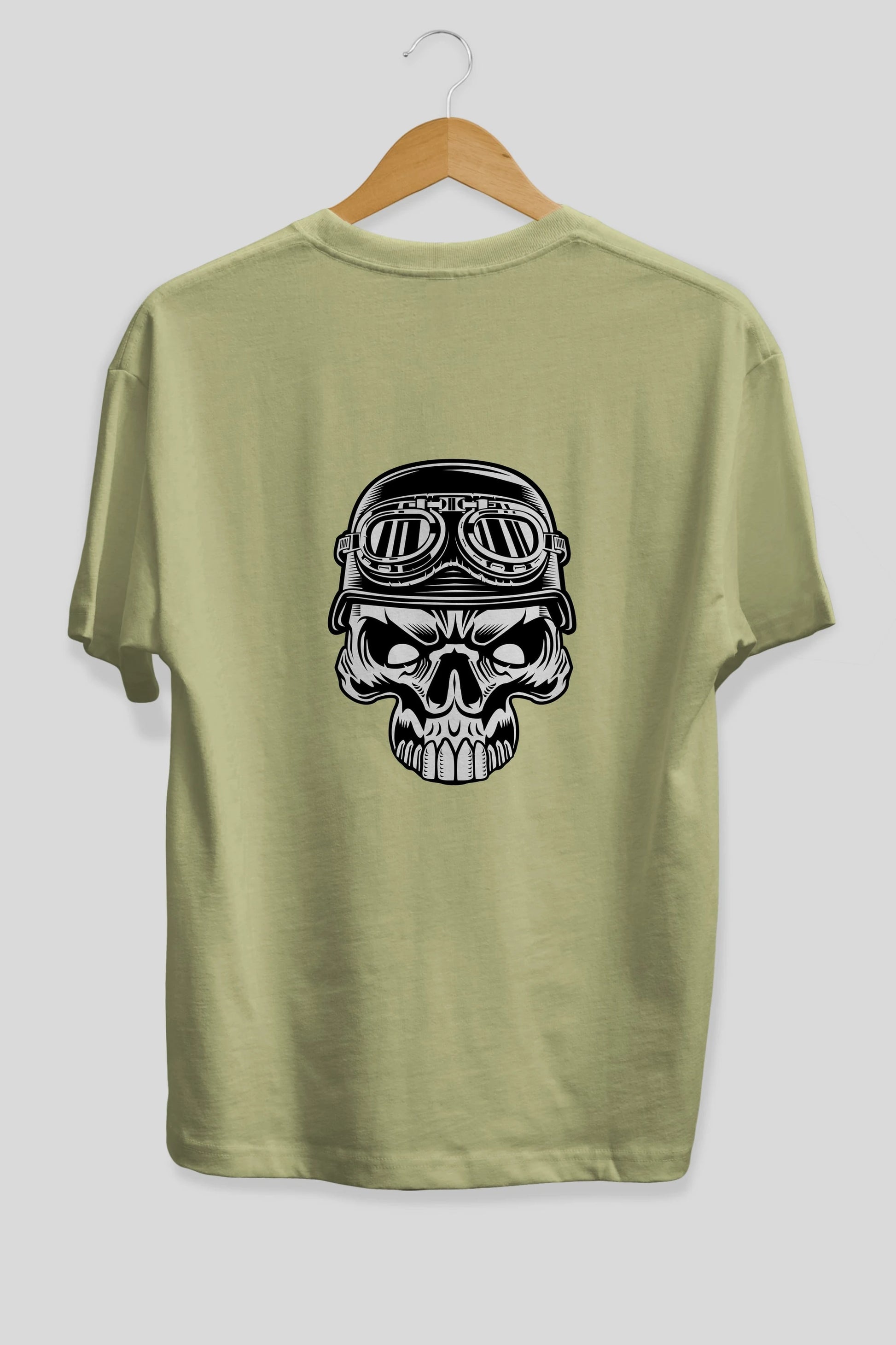 Biker Skull Helmet Arka Baskılı Oversize t-shirt Erkek Kadın Unisex %100 Pamuk tişort
