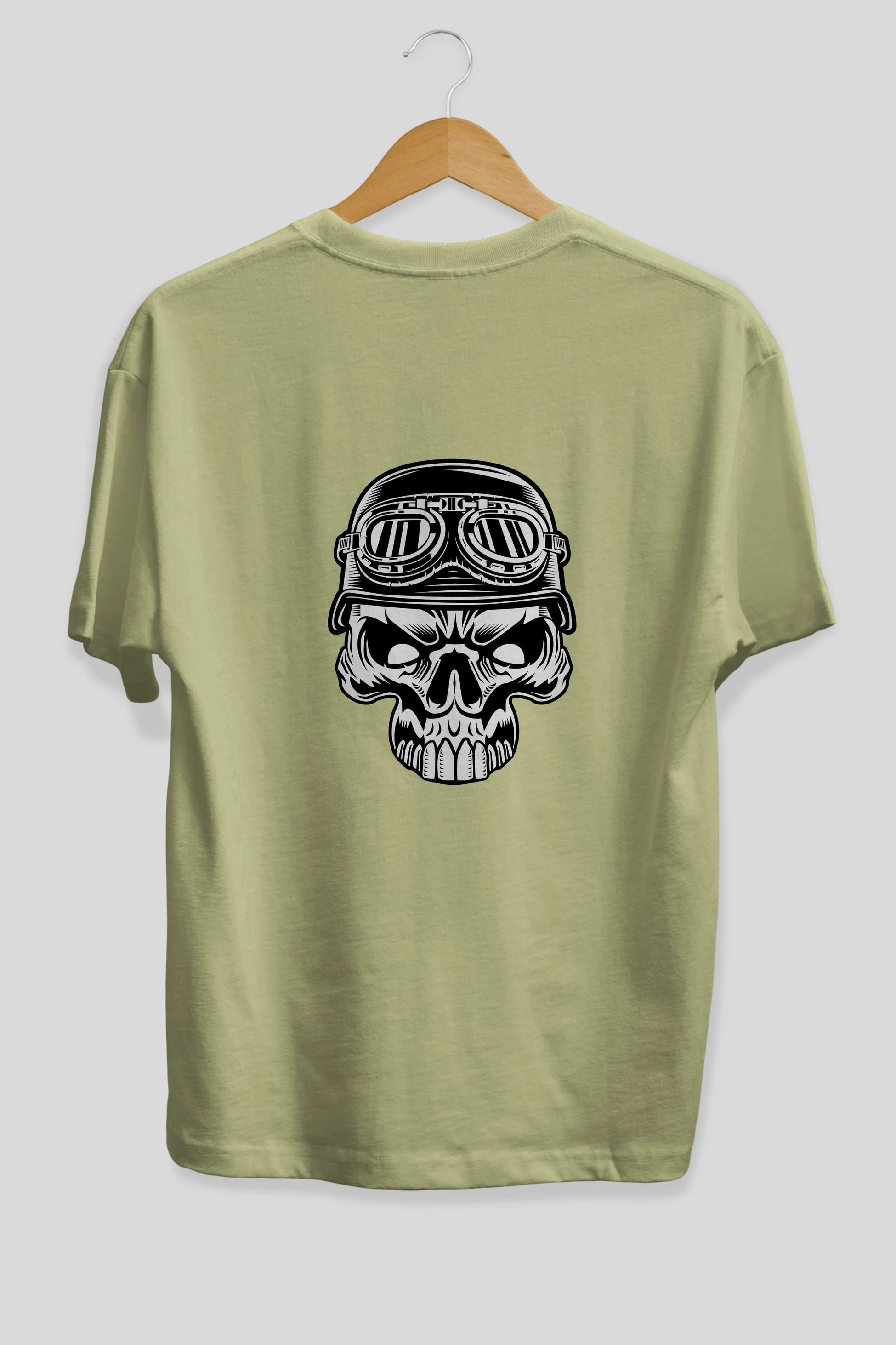 Biker Skull Helmet Arka Baskılı Oversize t-shirt Erkek Kadın Unisex %100 Pamuk tişort