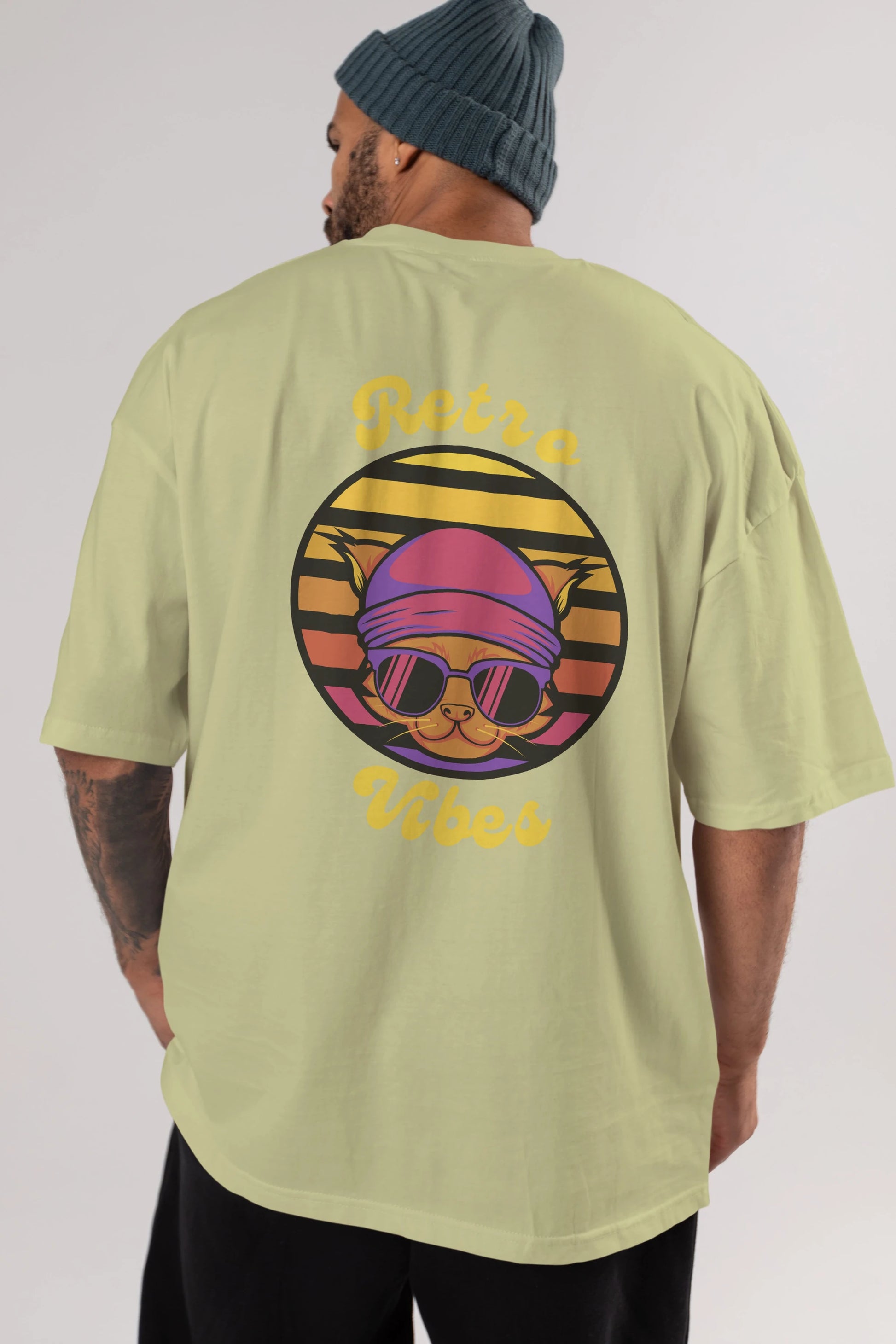 Cat Retro Vibes Arka Baskılı Oversize t-shirt Erkek Kadın Unisex