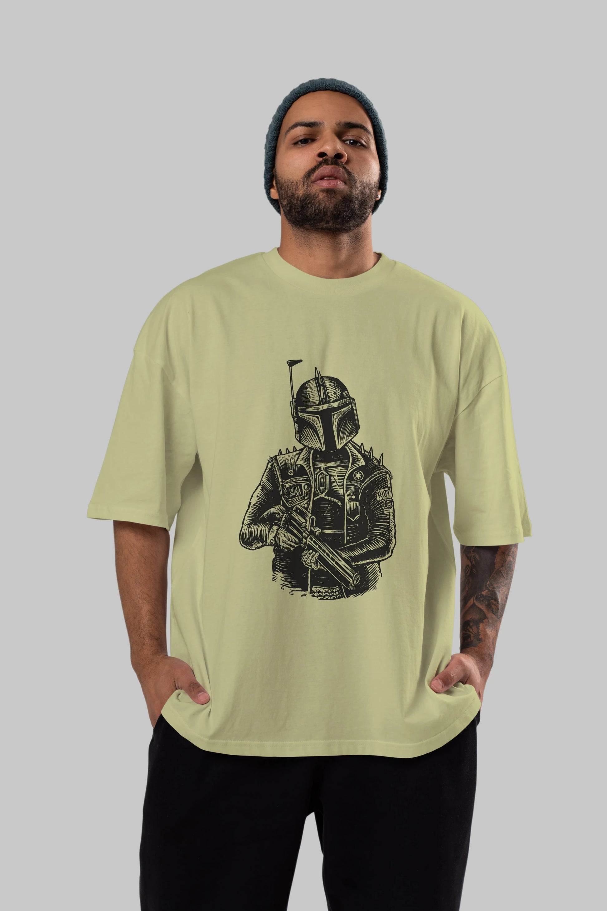 Boba Punk Ön Baskılı Oversize t-shirt Erkek Kadın Unisex %100 Pamuk tişort