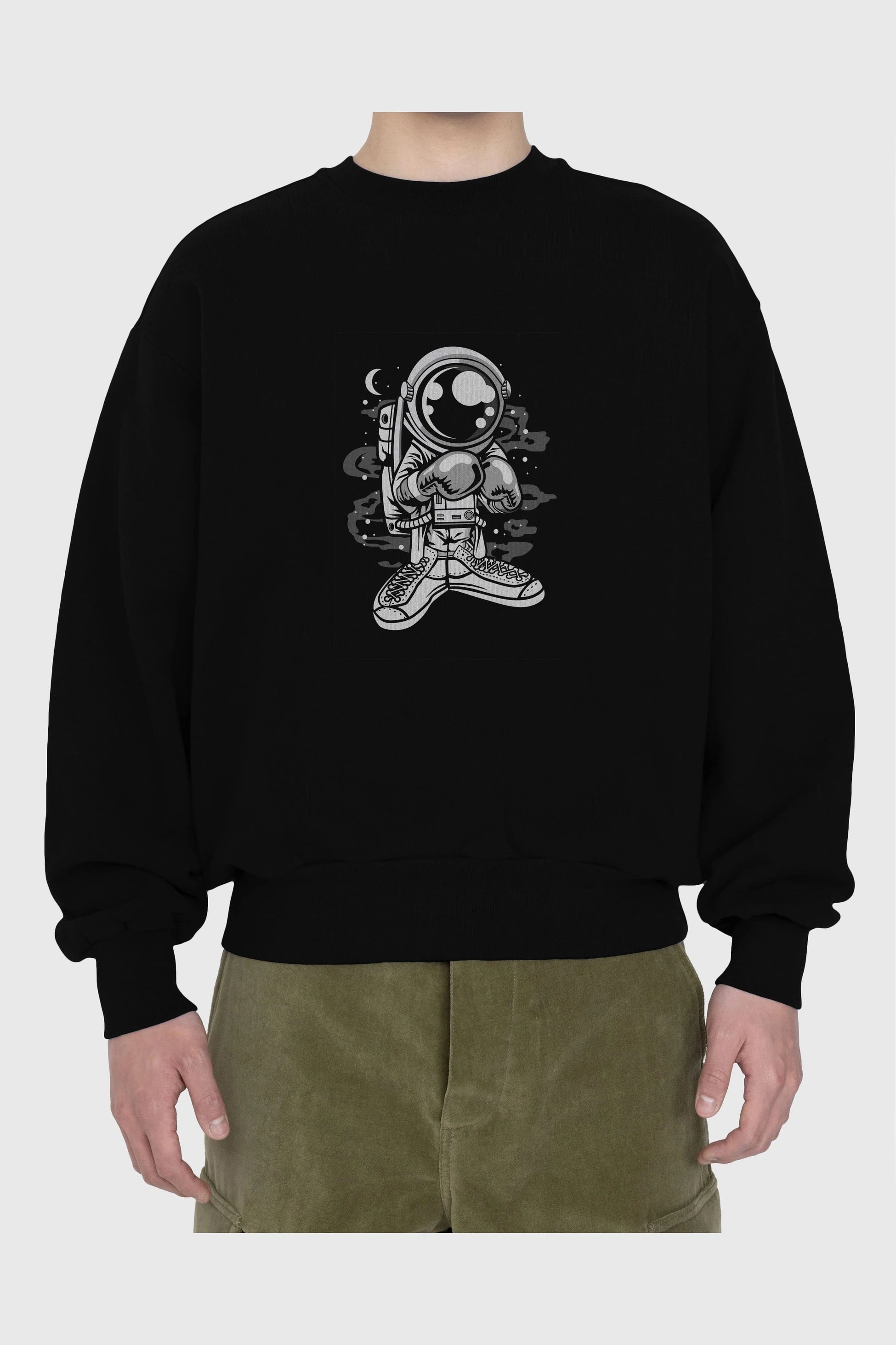 Astronaut Boxer Ön Baskılı Oversize Sweatshirt Erkek Kadın Unisex