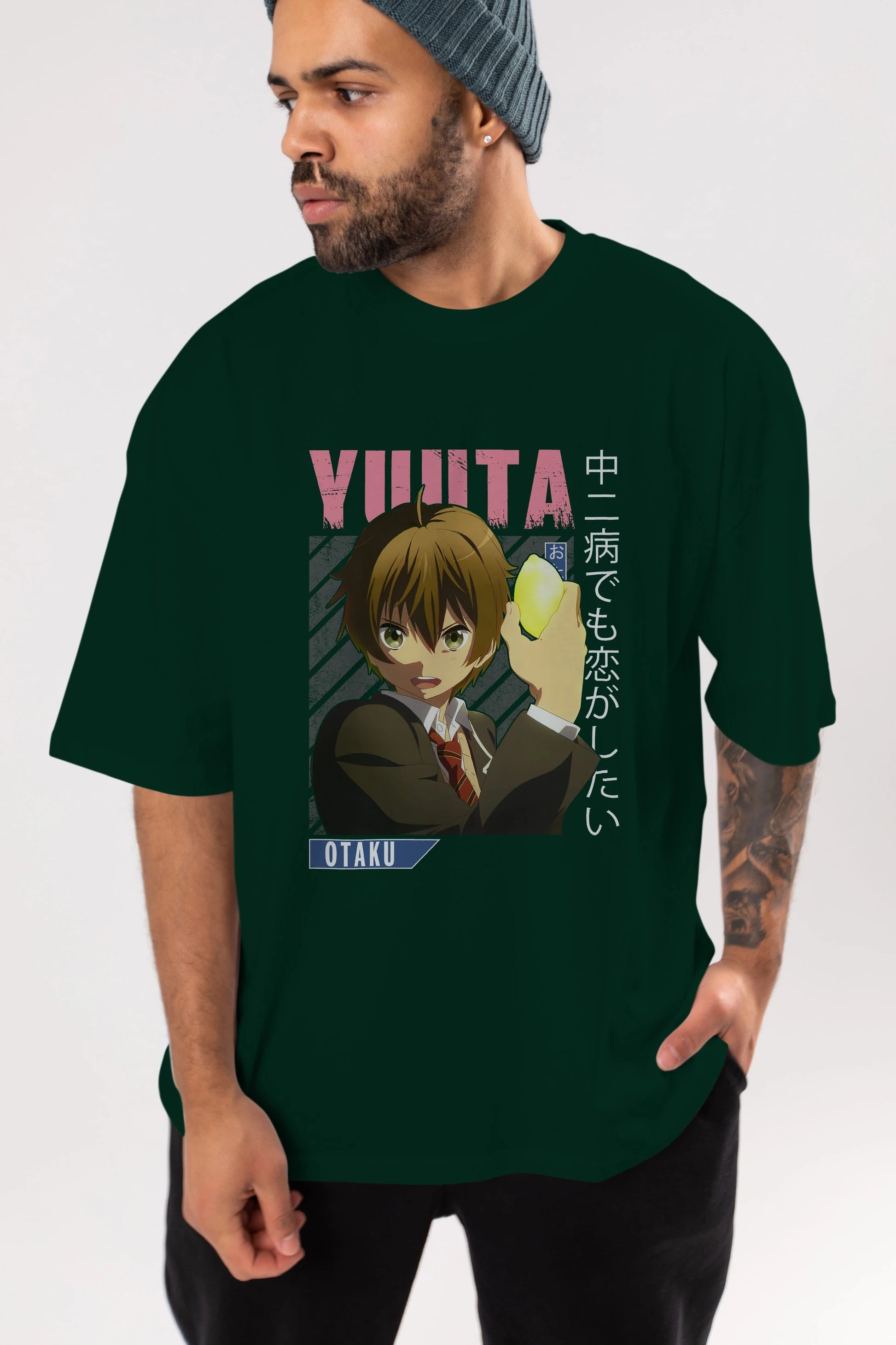 Yuuta Togashi 2 Anime Ön Baskılı Oversize t-shirt %100 pamuk Erkek Kadın Unisex
