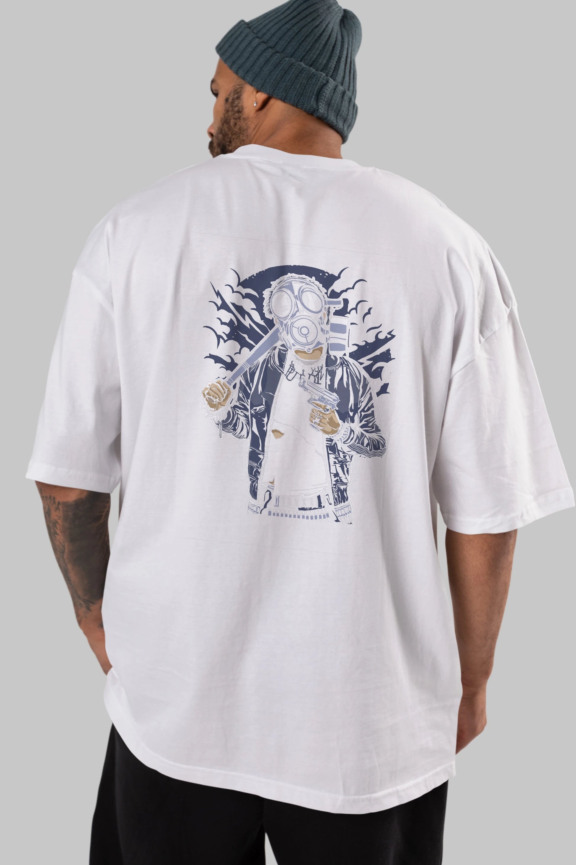 Gasmask Bastard Arka Baskılı Oversize t-shirt Erkek Kadın Unisex %100 Pamuk