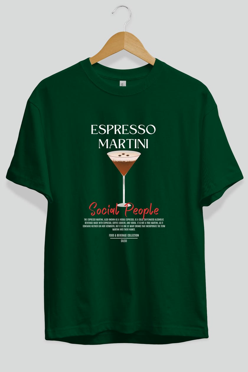 Espresso Martını Kokteyl Serisi ön Baskılı Oversize t-shirt Erkek Kadın %100 Pamuk Bisiklet Yaka tişort
