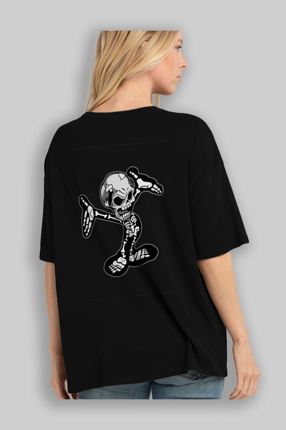 Skull Skeleton Arka Baskılı Oversize t-shirt Erkek Kadın Unisex %100 Pamuk tişort