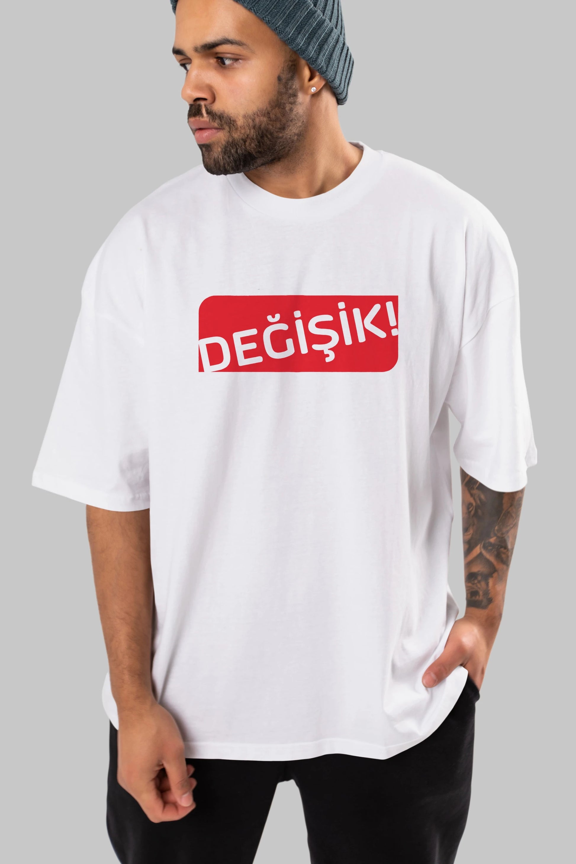 Değişik Ön Baskılı Oversize t-shirt %100 pamuk Erkek Kadın Unisex