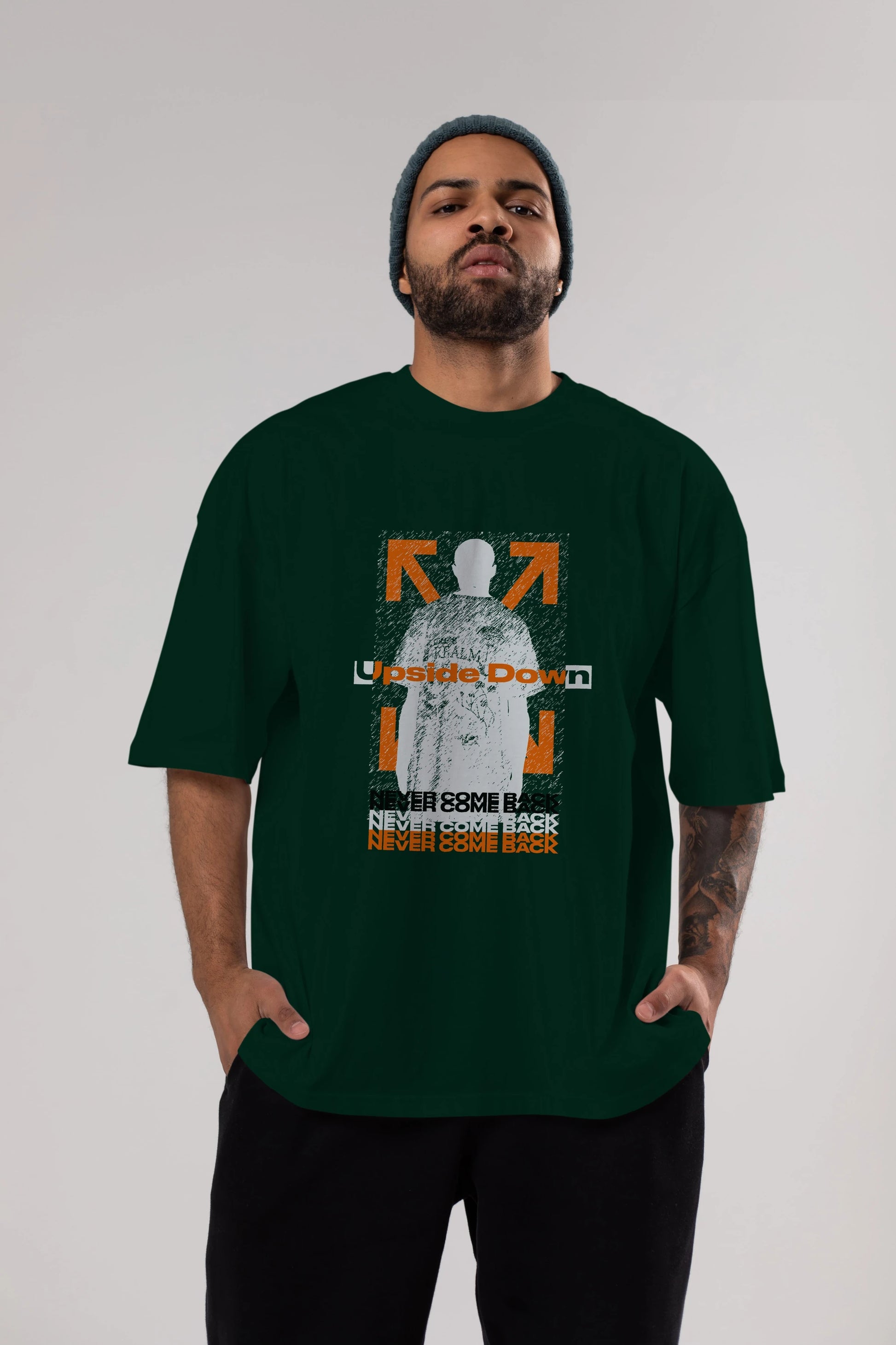 Upside Down Ön Baskılı Oversize t-shirt Erkek Kadın Unisex