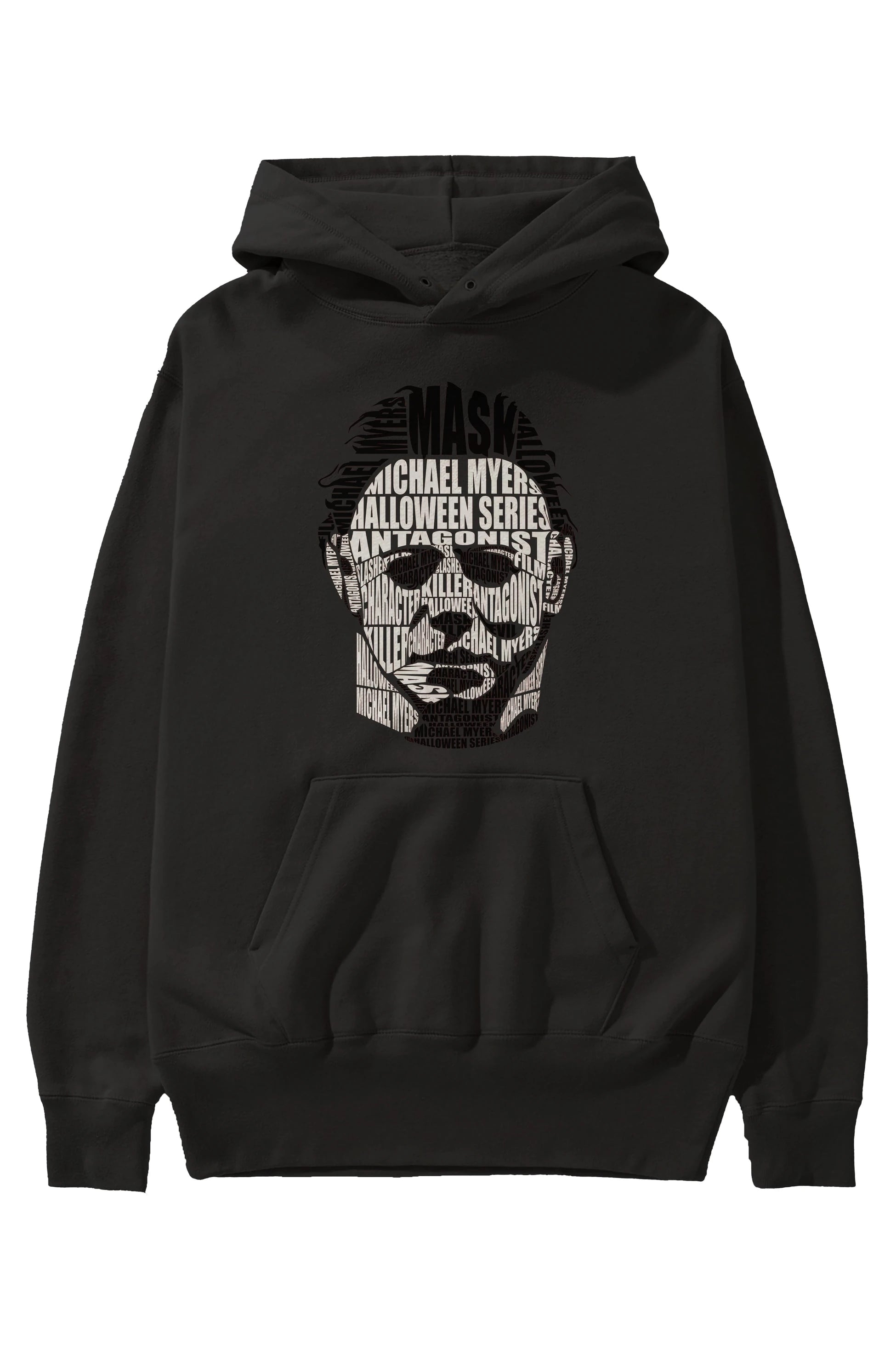Michael Myers Calligram Ön Baskılı Hoodie Oversize Kapüşonlu Sweatshirt Erkek Kadın Unisex