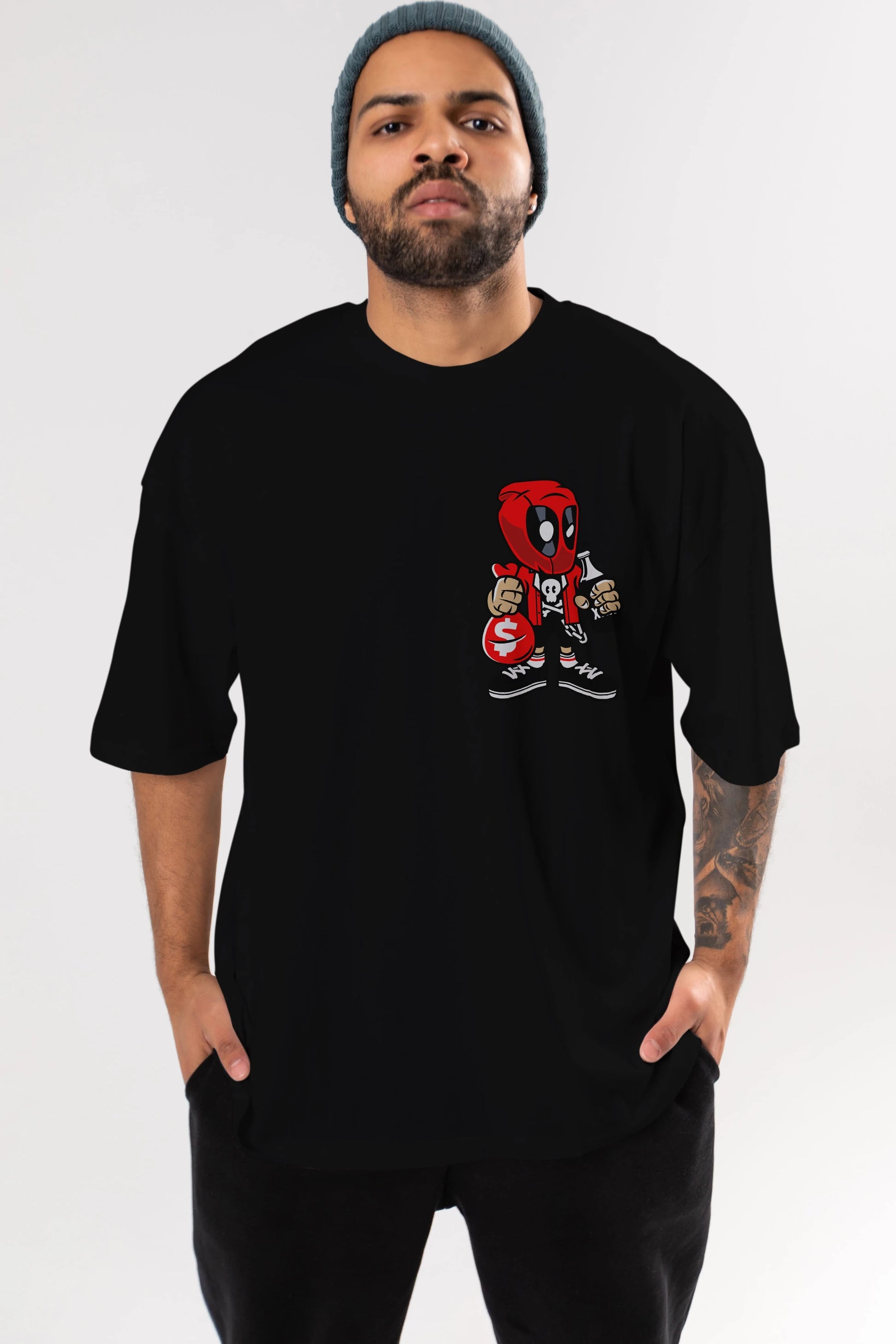 Deadpool (20) Ön Sol Baskılı Oversize t-shirt Erkek Kadın Unisex %100 Pamuk Bisiklet Yaka tişort