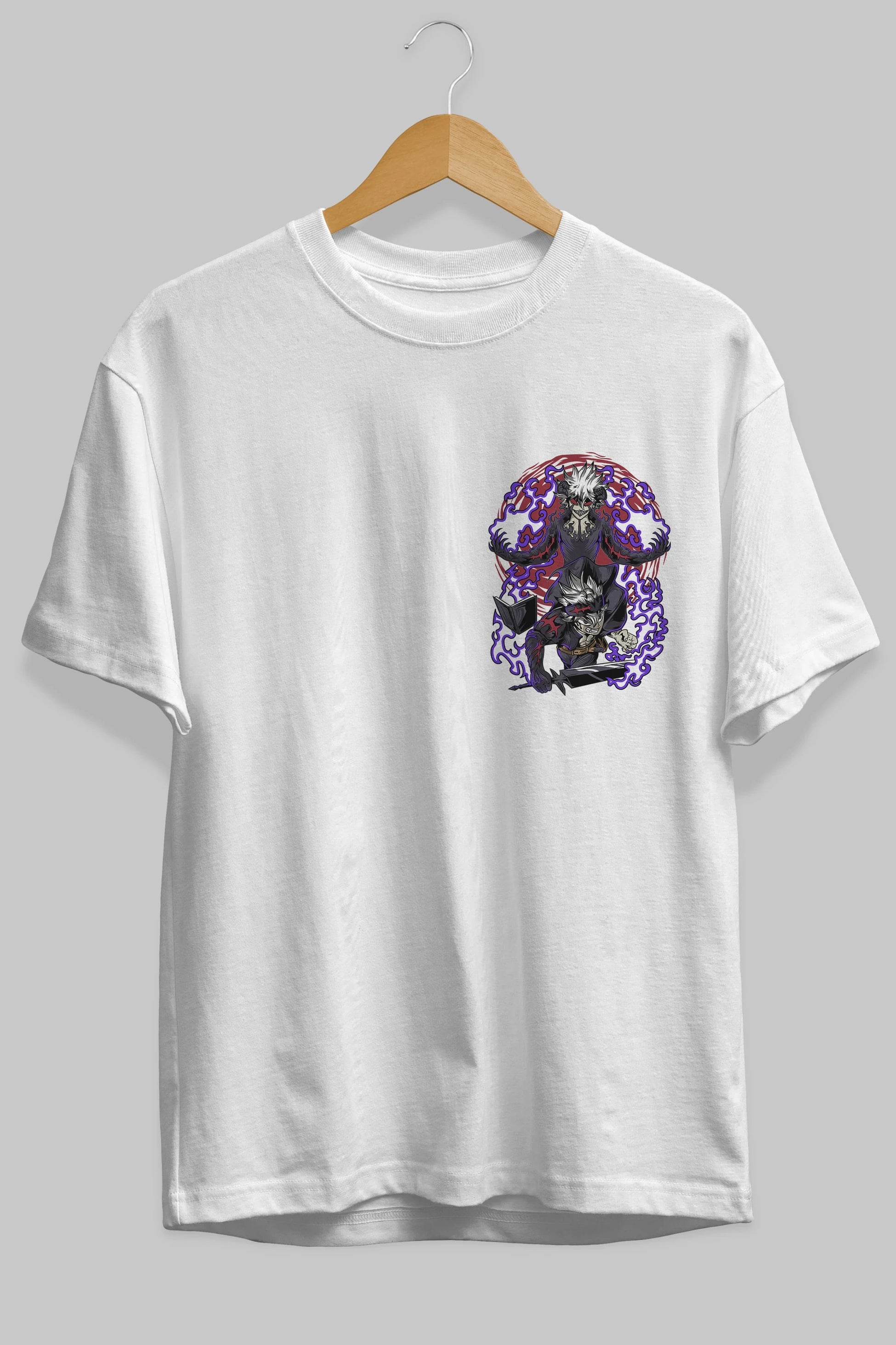 BLACK CLOVER DEVIL UNION Ön Sol Baskılı Oversize t-shirt Erkek Kadın Unisex %100 Pamuk Bisiklet Yaka tişort