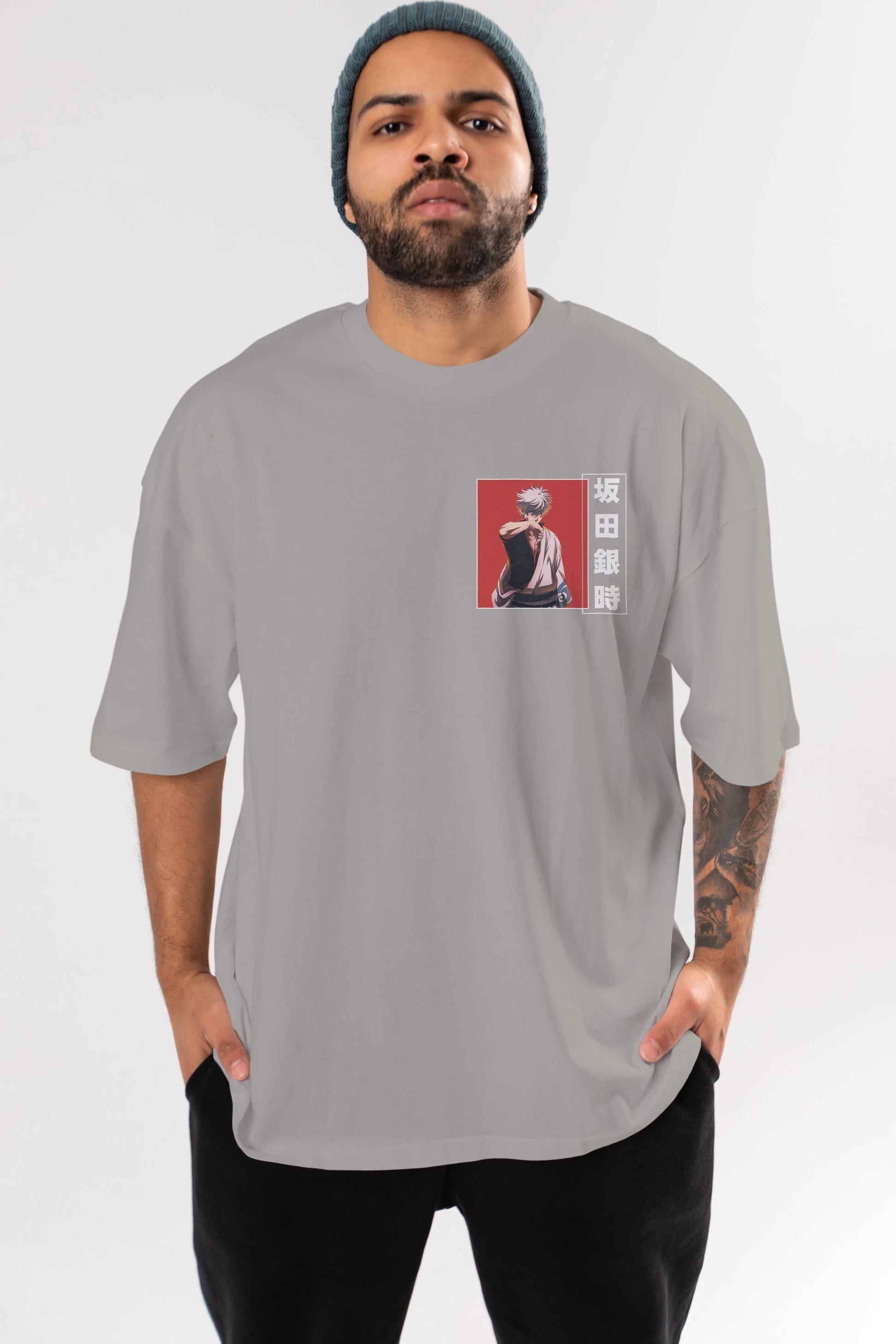 Gintoki Sakata GINTAMA 1 Ön Sol Baskılı Oversize t-shirt Erkek Kadın Unisex %100 Pamuk Bisiklet Yaka tişort