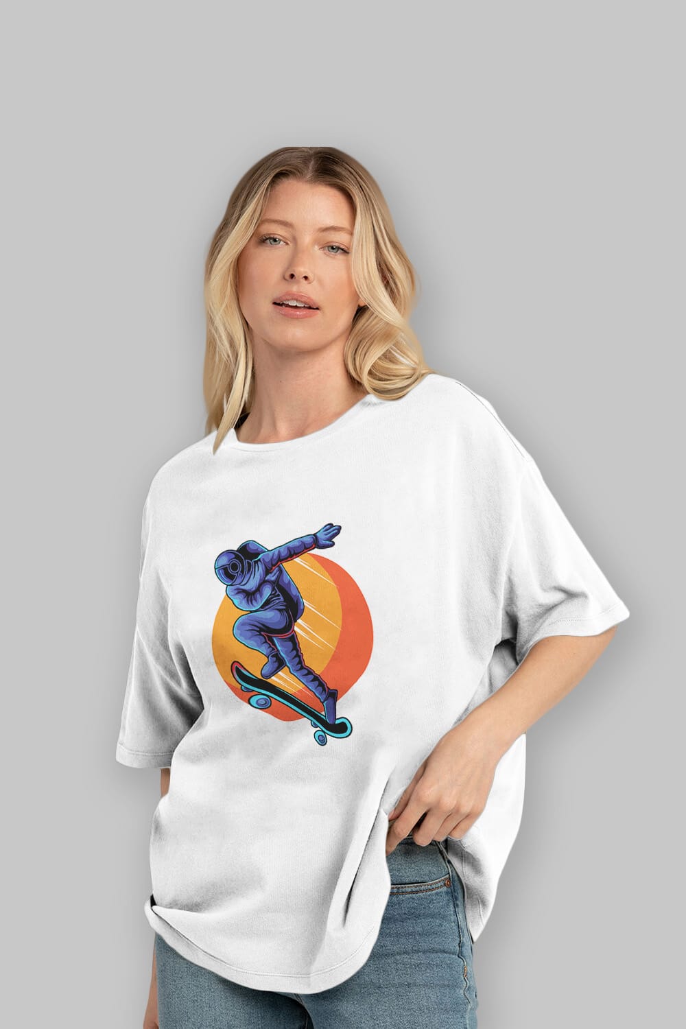 Astroskate Run Sticker Ön Baskılı Oversize t-shirt Erkek Kadın Unisex