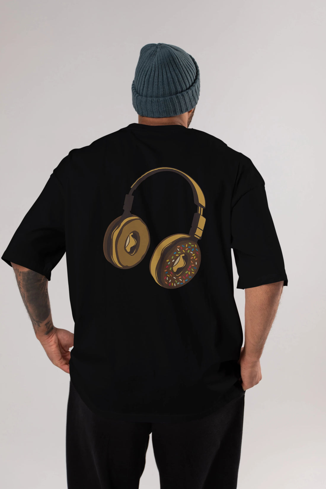 Headphone Donut Arka Baskılı Oversize t-shirt %100 pamuk Erkek Kadın Unisex