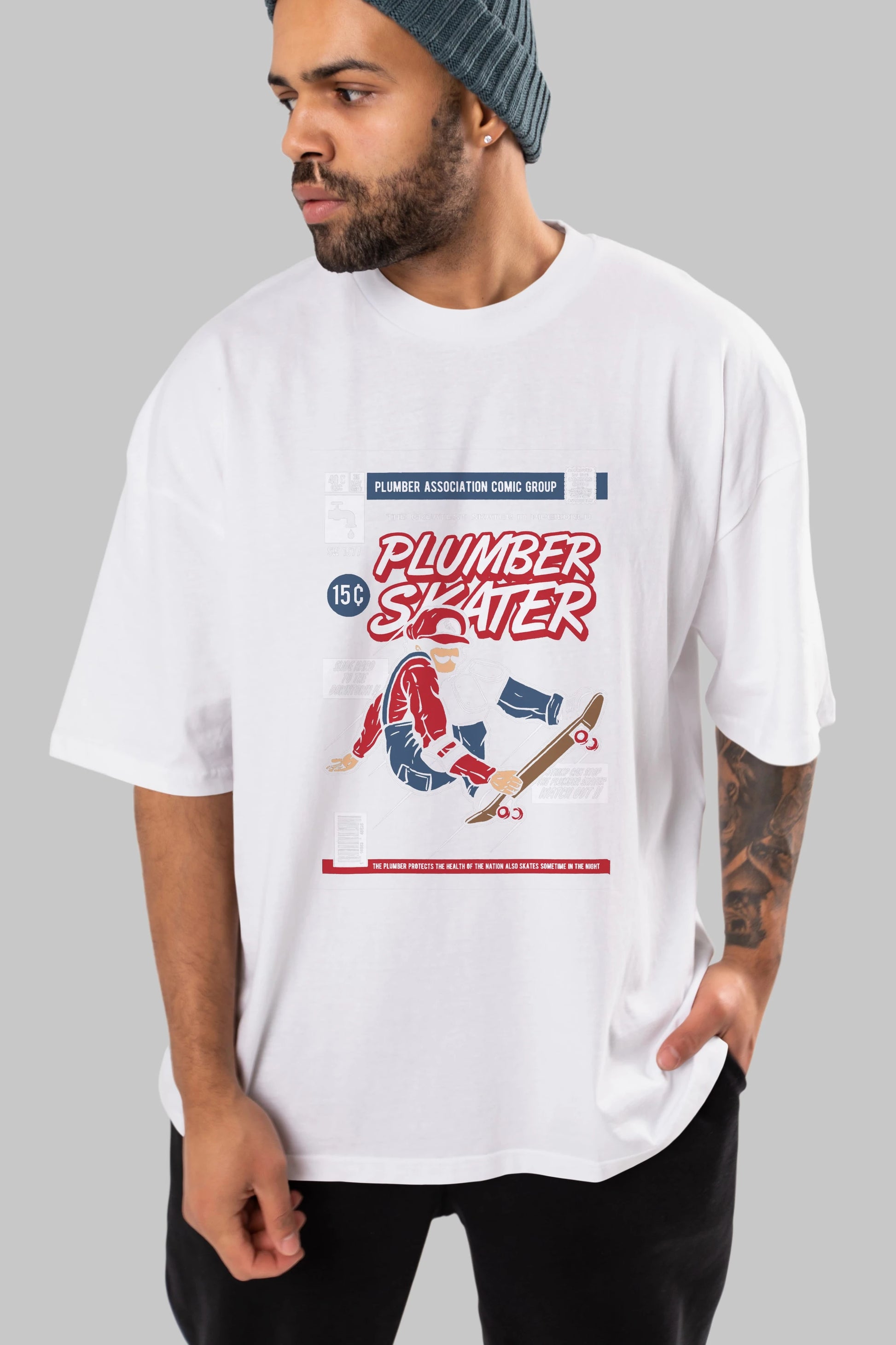 Plumber Skater Ön Baskılı Oversize t-shirt Erkek Kadın Unisex %100 Pamuk tişort