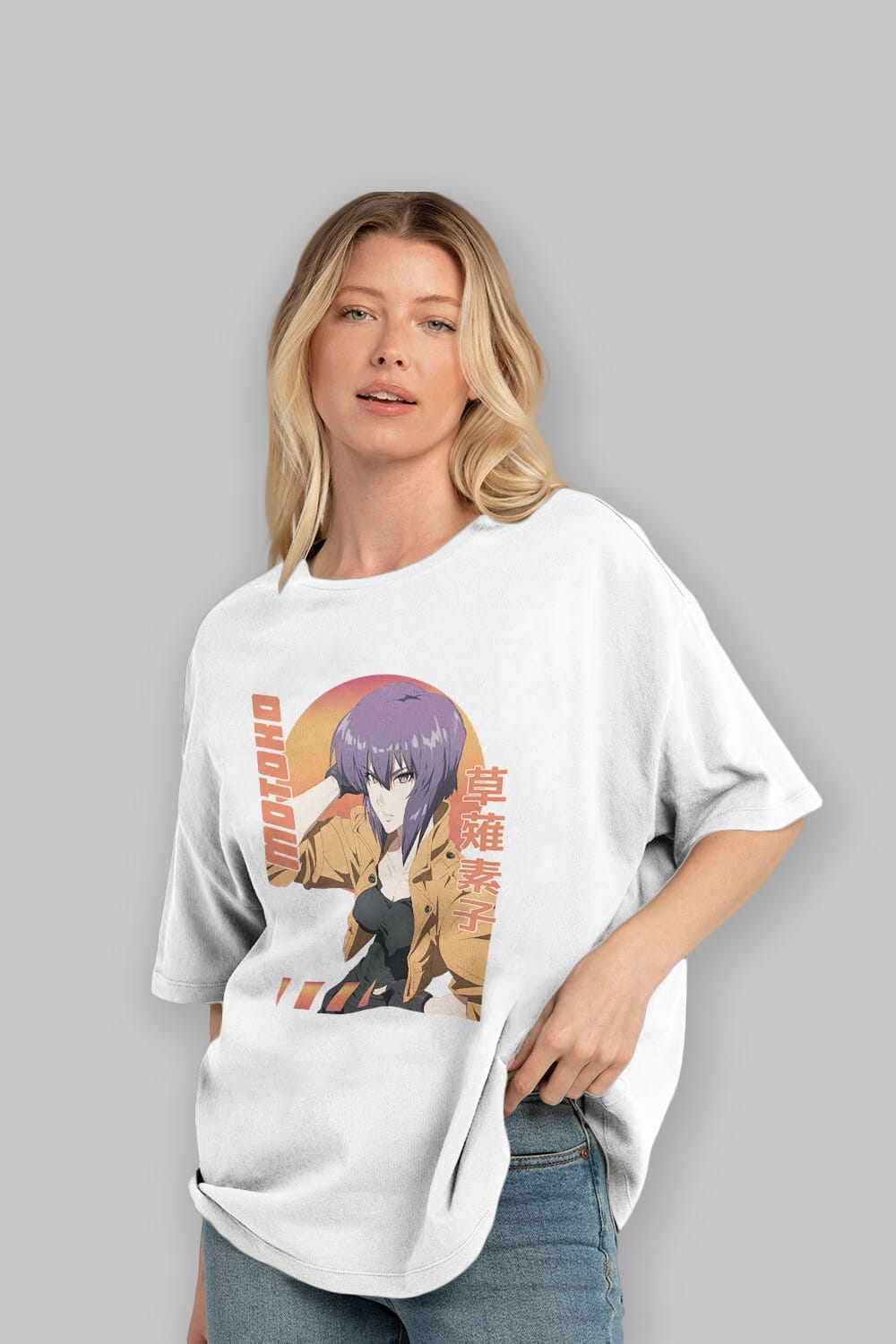 Motoko Kusanagi 9 Anime Ön Baskılı Oversize t-shirt %100 pamuk Erkek Kadın Unisex