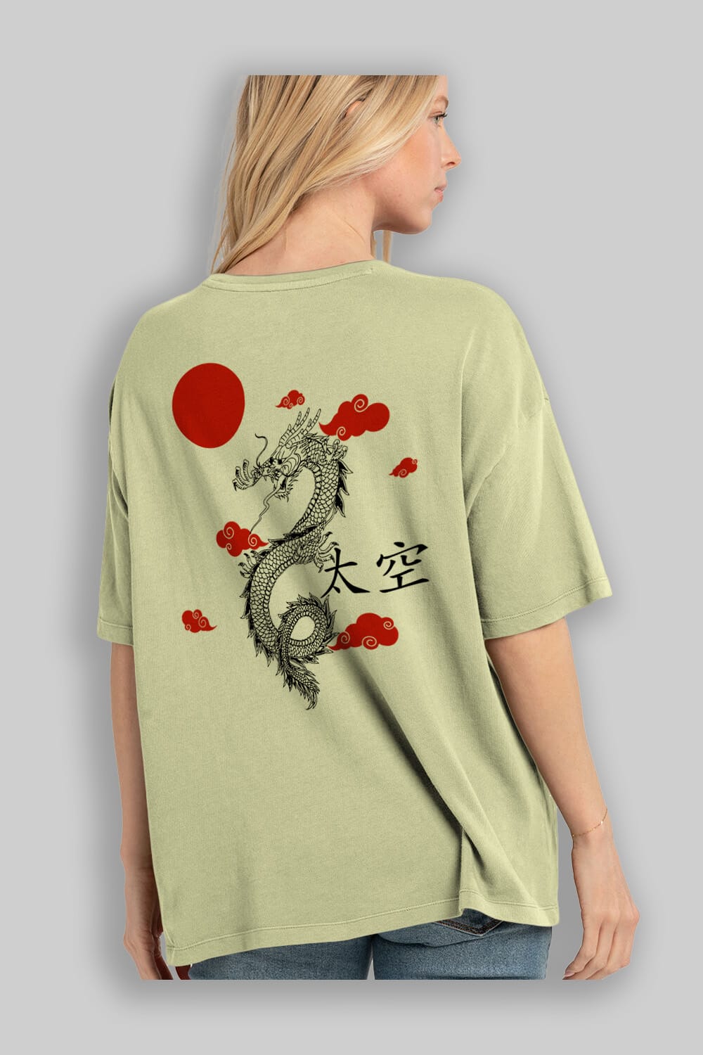 Chinese Dragon Arka Baskılı Oversize t-shirt Erkek Kadın Unisex