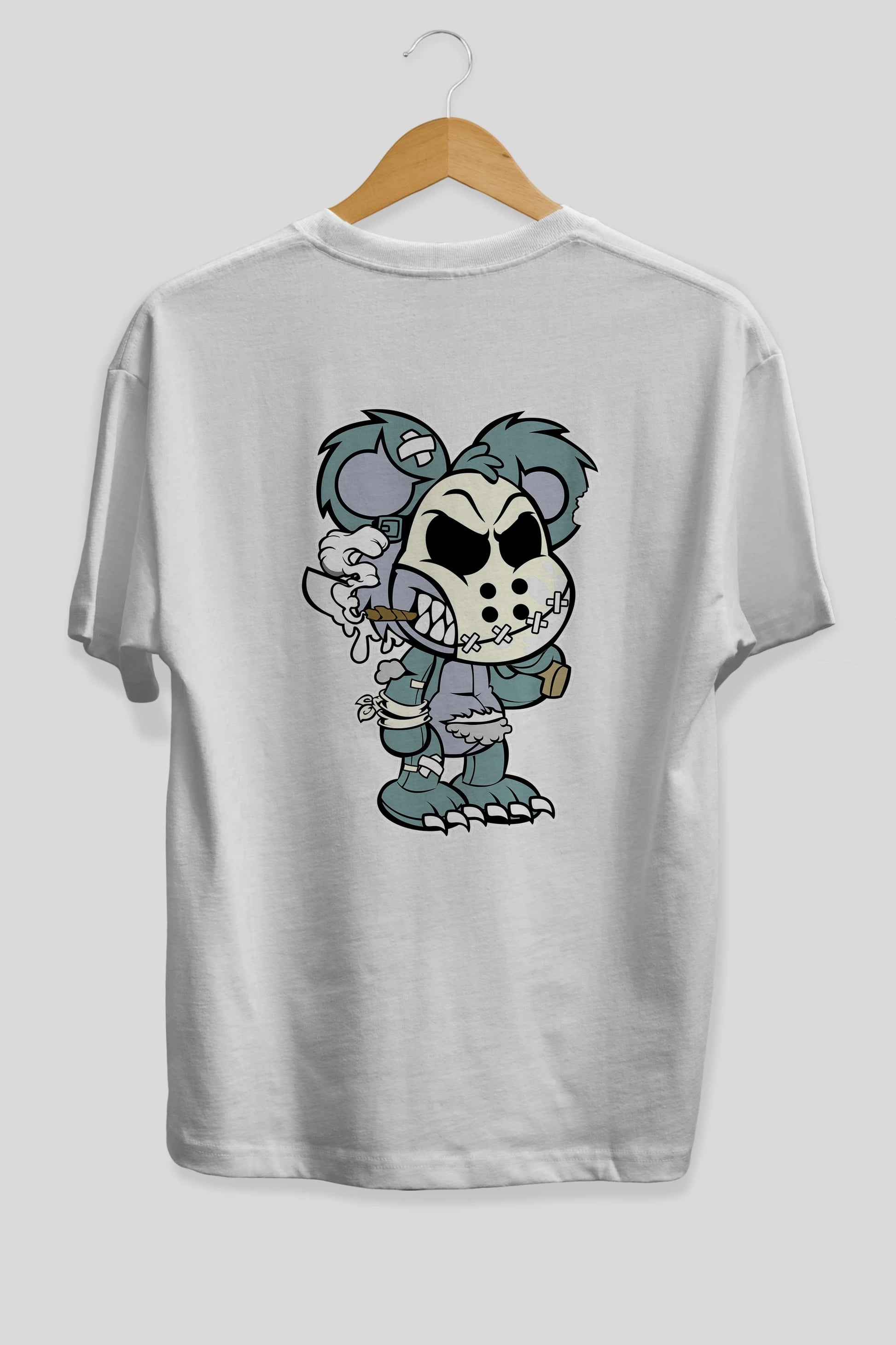 Evil Teddy Bear Arka Baskılı Oversize t-shirt Erkek Kadın Unisex %100 Pamuk tişort
