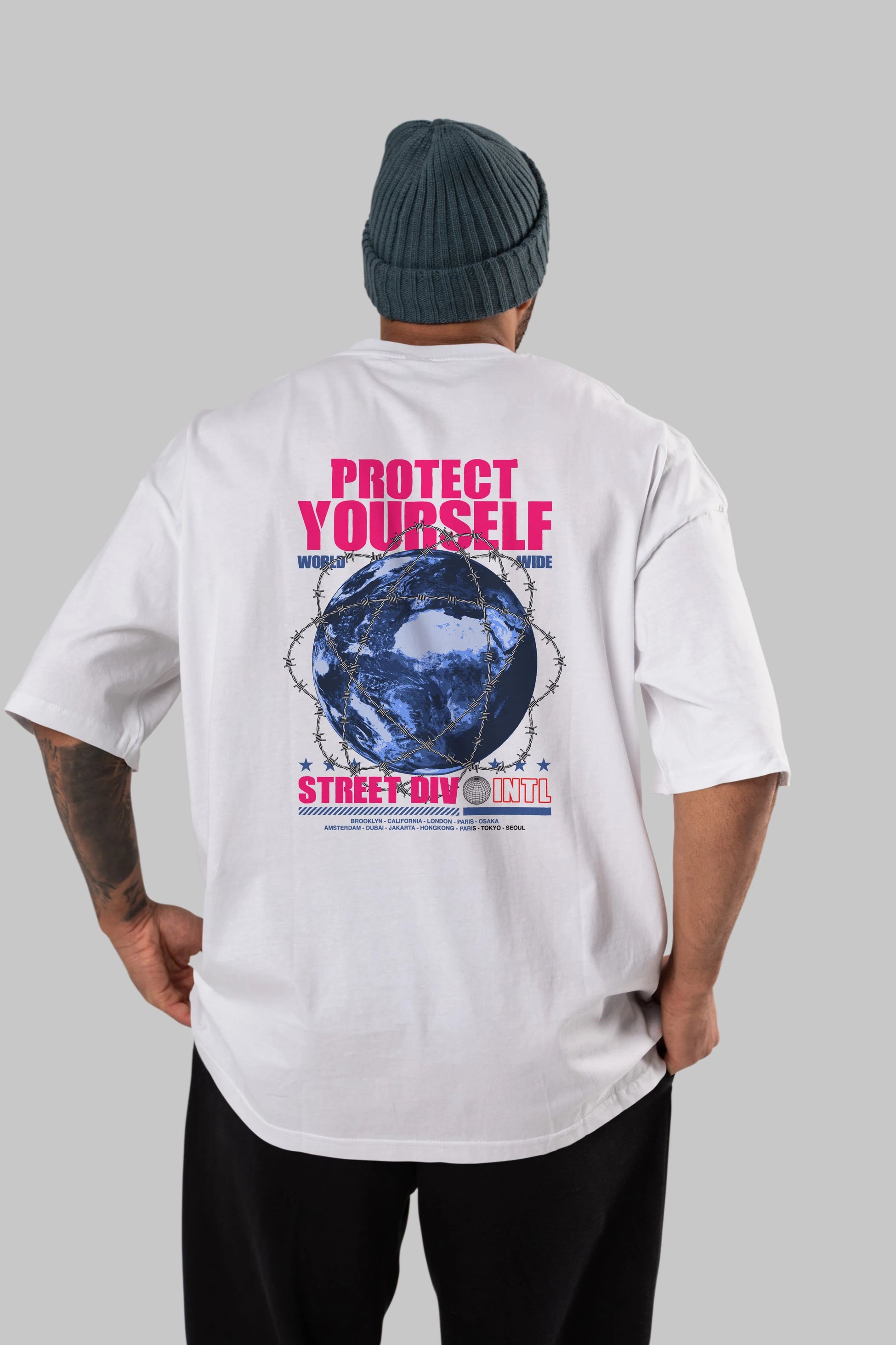Protect Yourself Arka Baskılı Oversize t-shirt Erkek Kadın Unisex