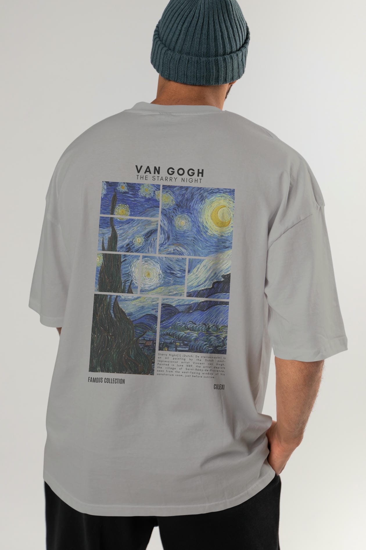 Van Gogh The Starry Night Arka Baskılı Oversize t-shirt Erkek Kadın Bisiklet Yaka Pamuk tişort