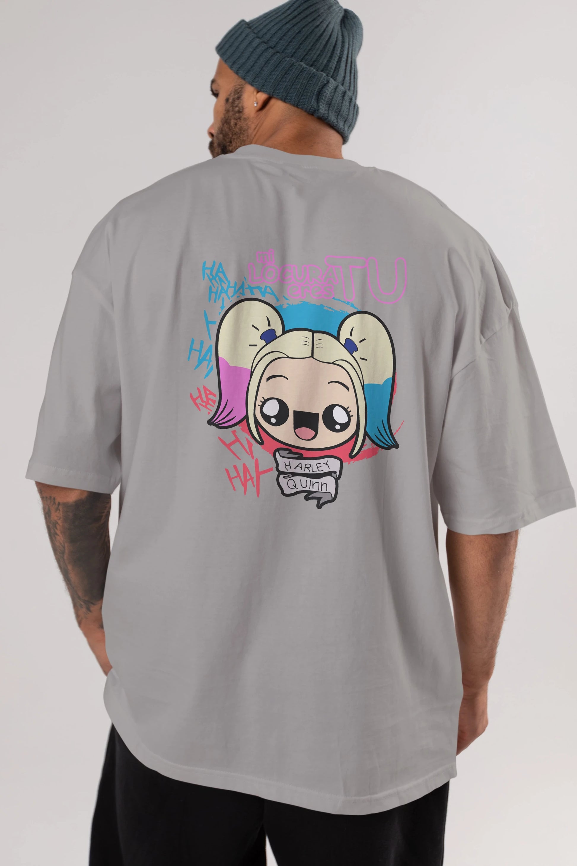 Harley Quinn Arka Baskılı Oversize t-shirt Erkek Kadın Unisex %100 Pamuk Bisiklet Yaka tişort