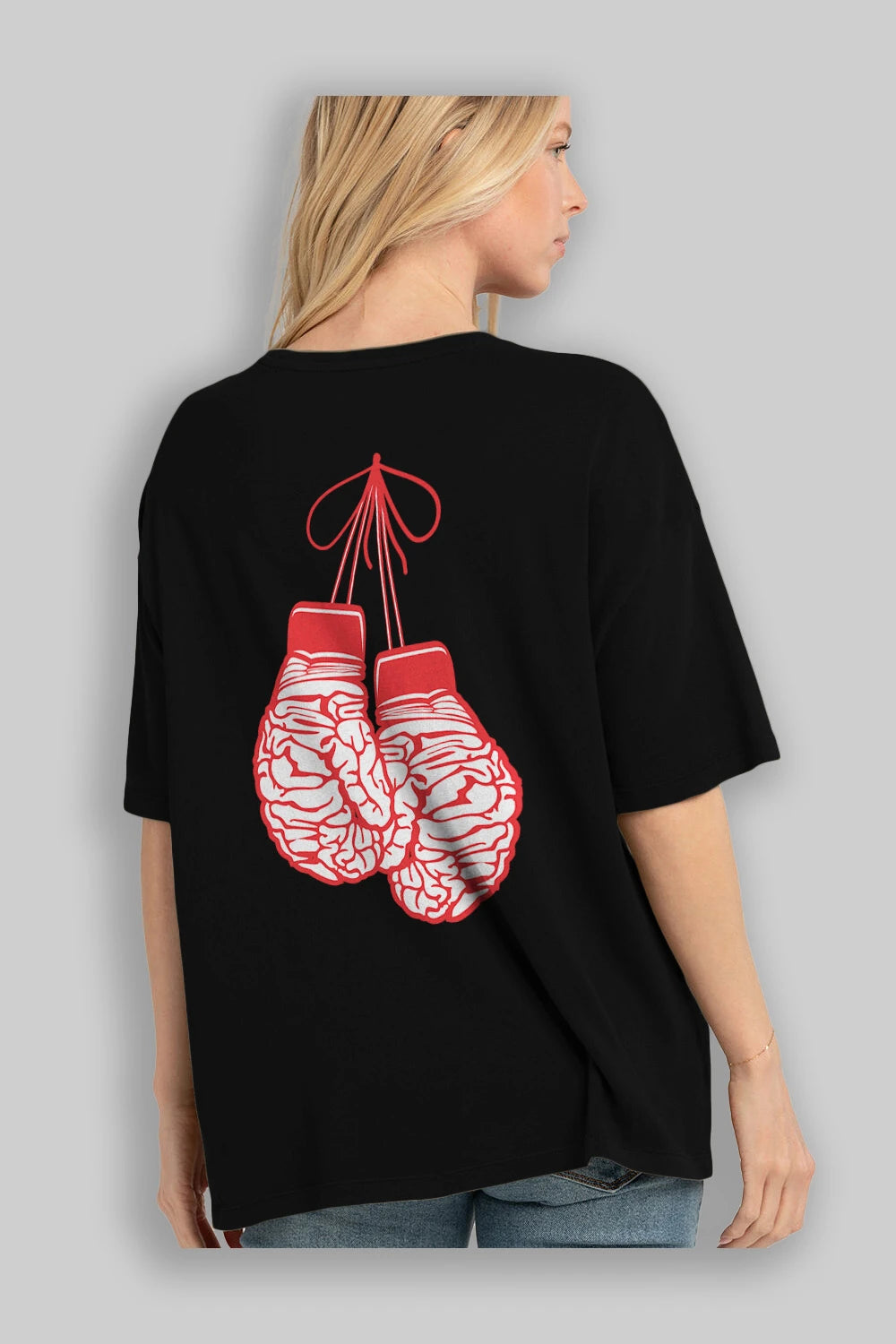 Brain Gloves Arka Baskılı Oversize t-shirt %100 pamuk Erkek Kadın Unisex