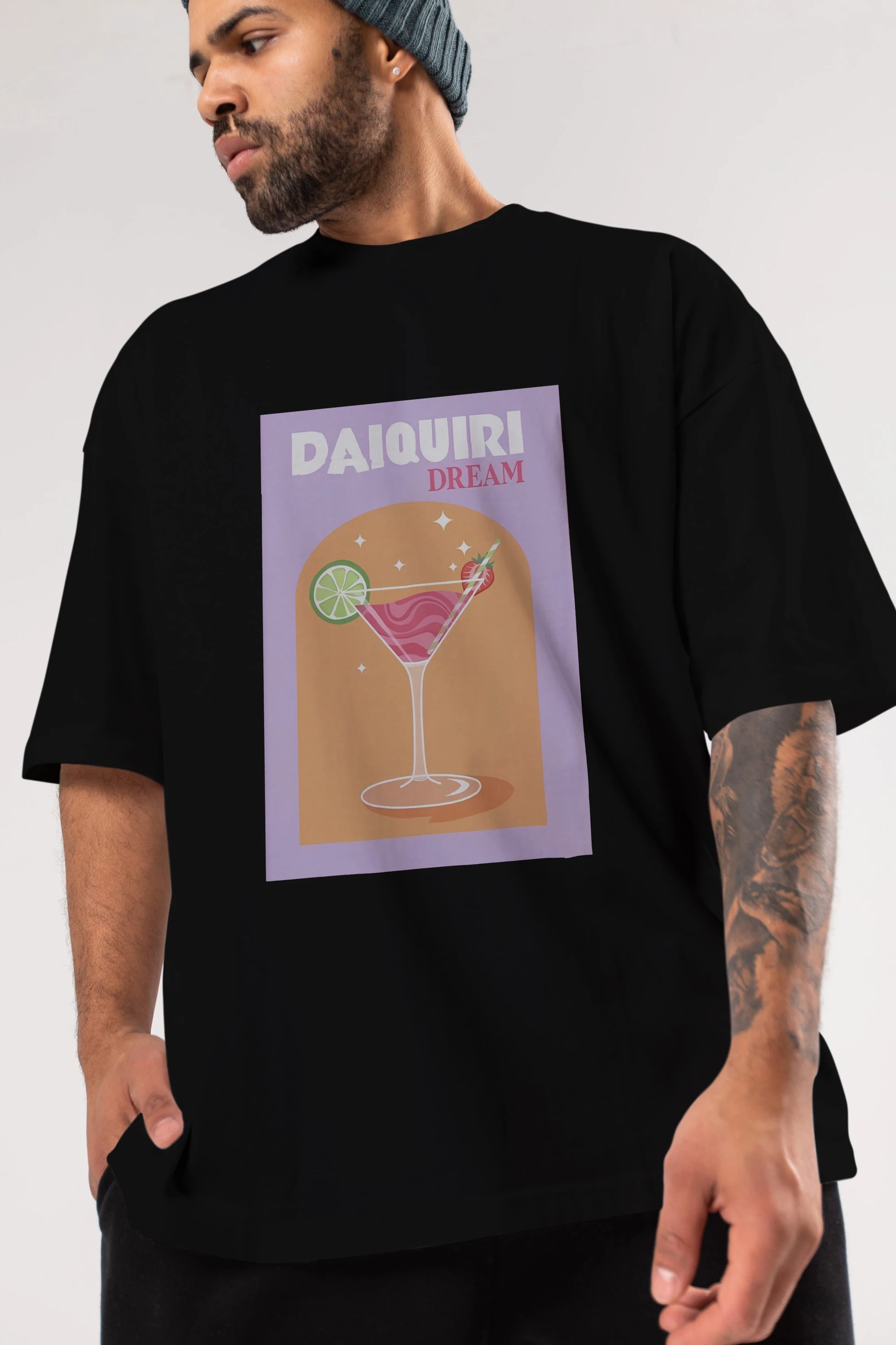 Daiquiri Dream Ön Baskılı Oversize t-shirt Erkek Kadın Unisex %100 Pamuk Bisiklet Yaka tişort