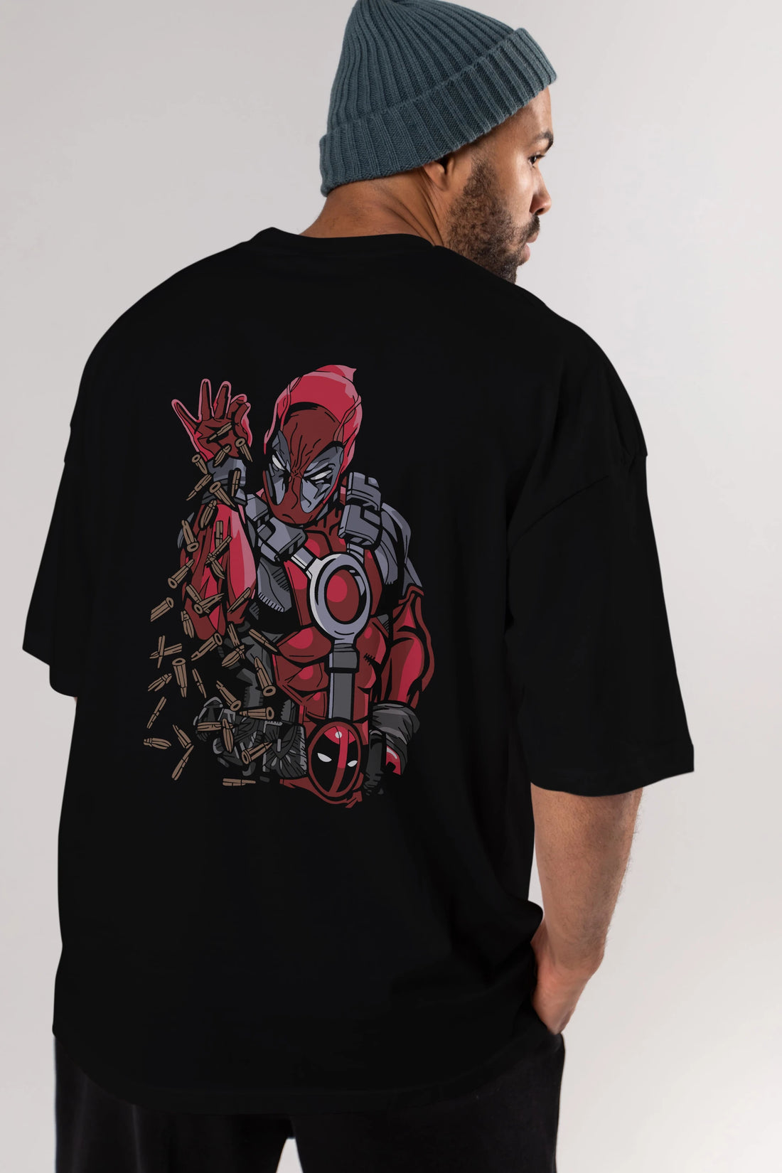 Deadpool (2) Arka Baskılı Oversize t-shirt Erkek Kadın Unisex %100 Pamuk Bisiklet Yaka tişort
